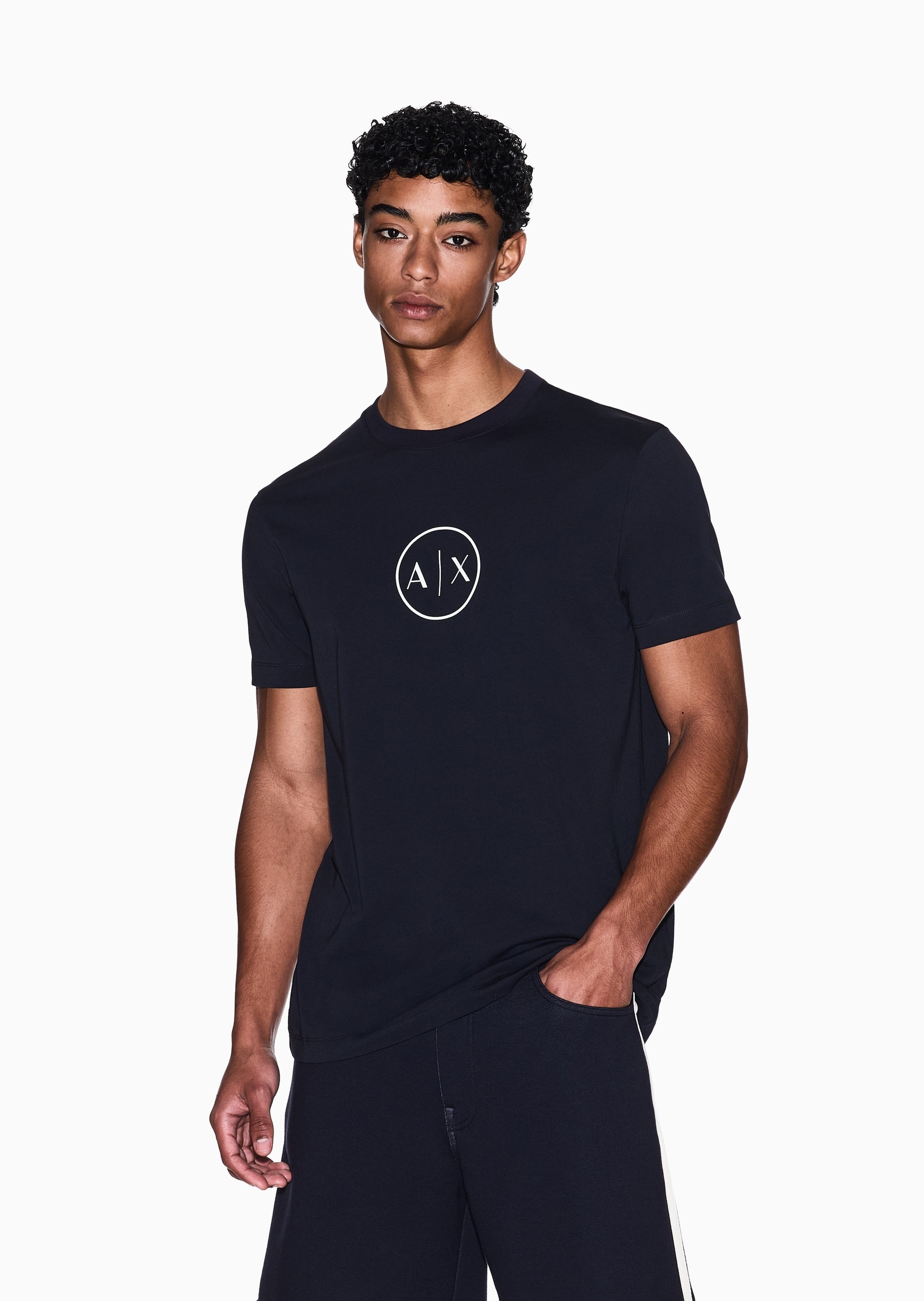 ARMANI EXCHANGE 男士全棉合身短袖圆领正肩印花T恤衫
