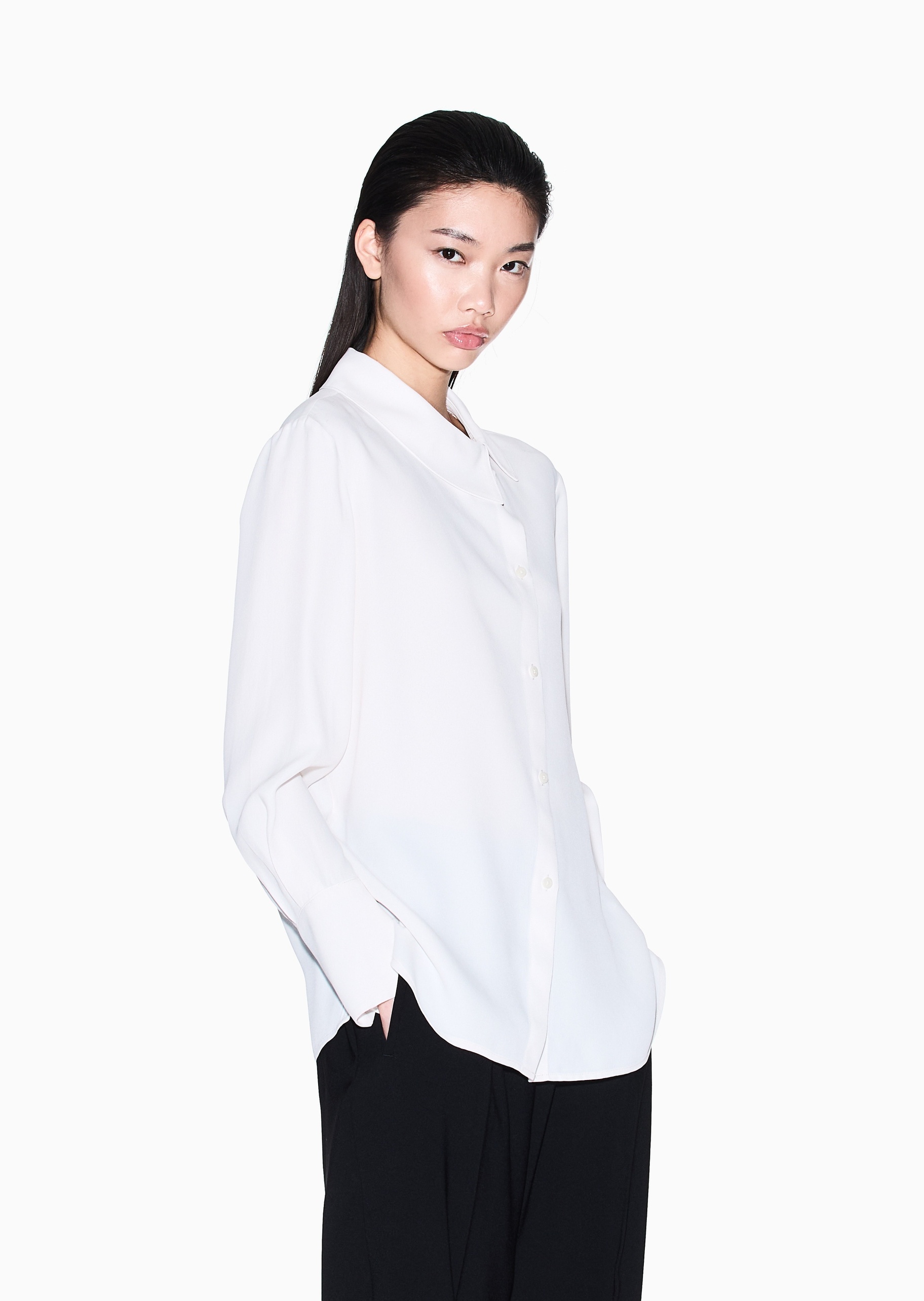 ARMANI EXCHANGE 女士人造棉长袖翻领侧门襟休闲衬衫