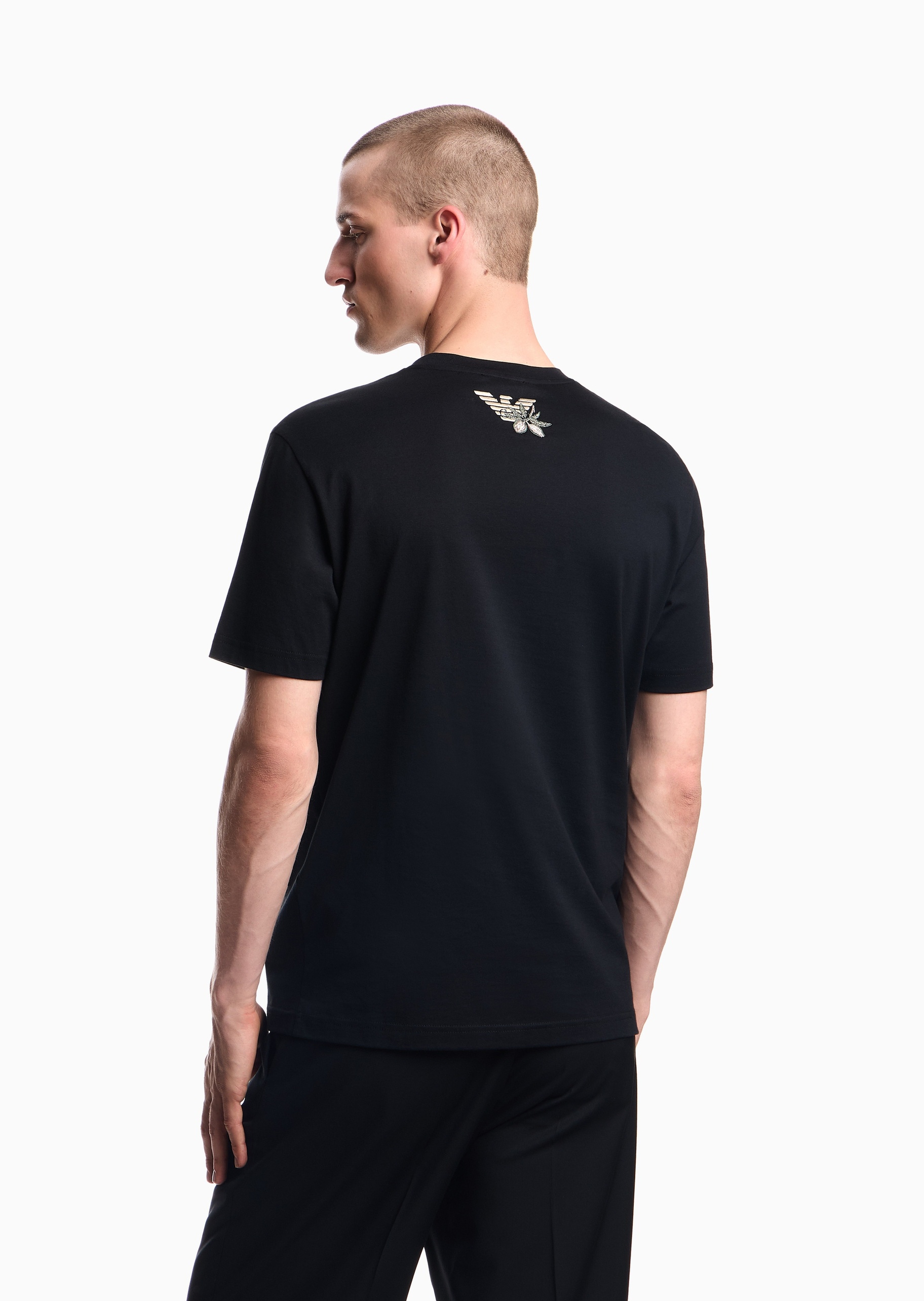 Emporio Armani 男士全棉合身短袖圆领植物刺绣印花T恤衫
