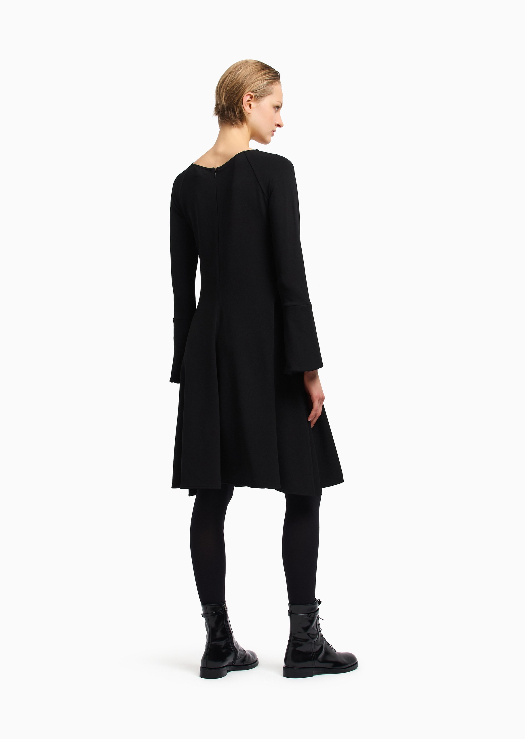 Emporio Armani 女士绉纱平纹布喇叭优雅纯色连衣裙