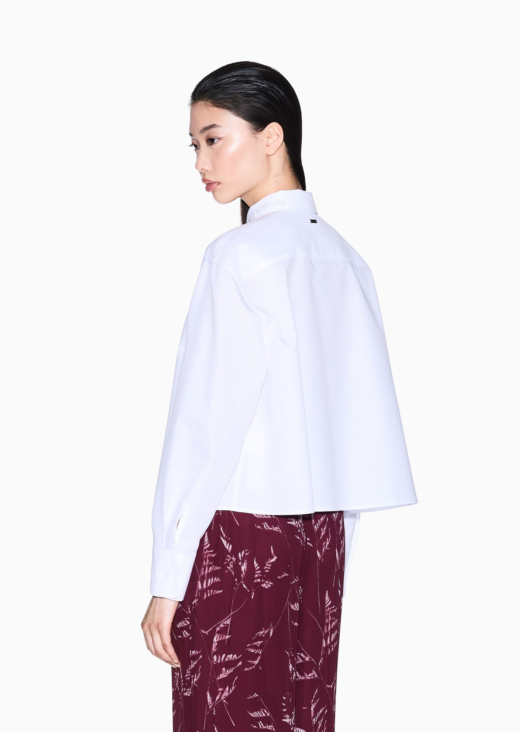 ARMANI EXCHANGE 女士棉质长袖翻领纽扣纯色休闲衬衫