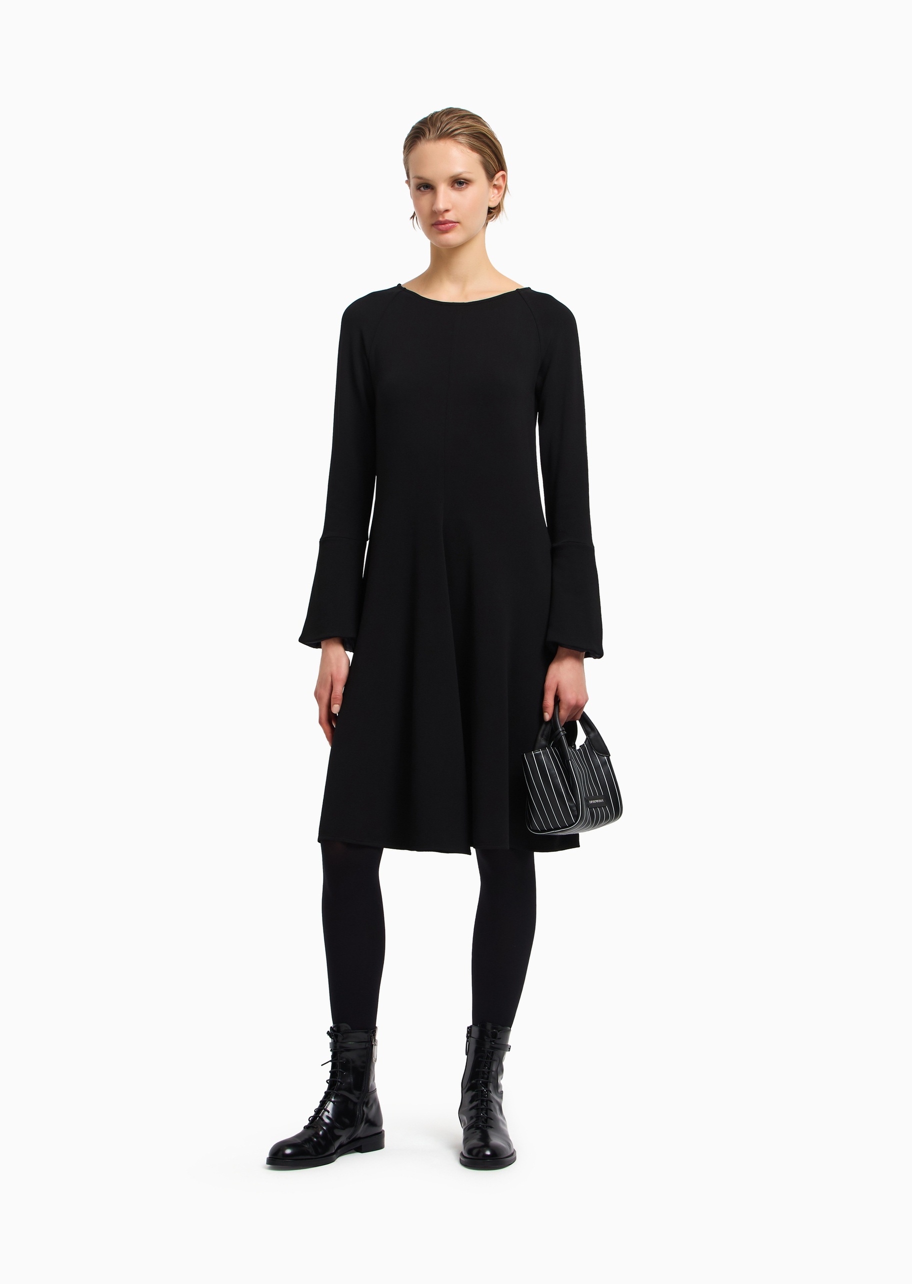 Emporio Armani 女士绉纱平纹布喇叭优雅纯色连衣裙
