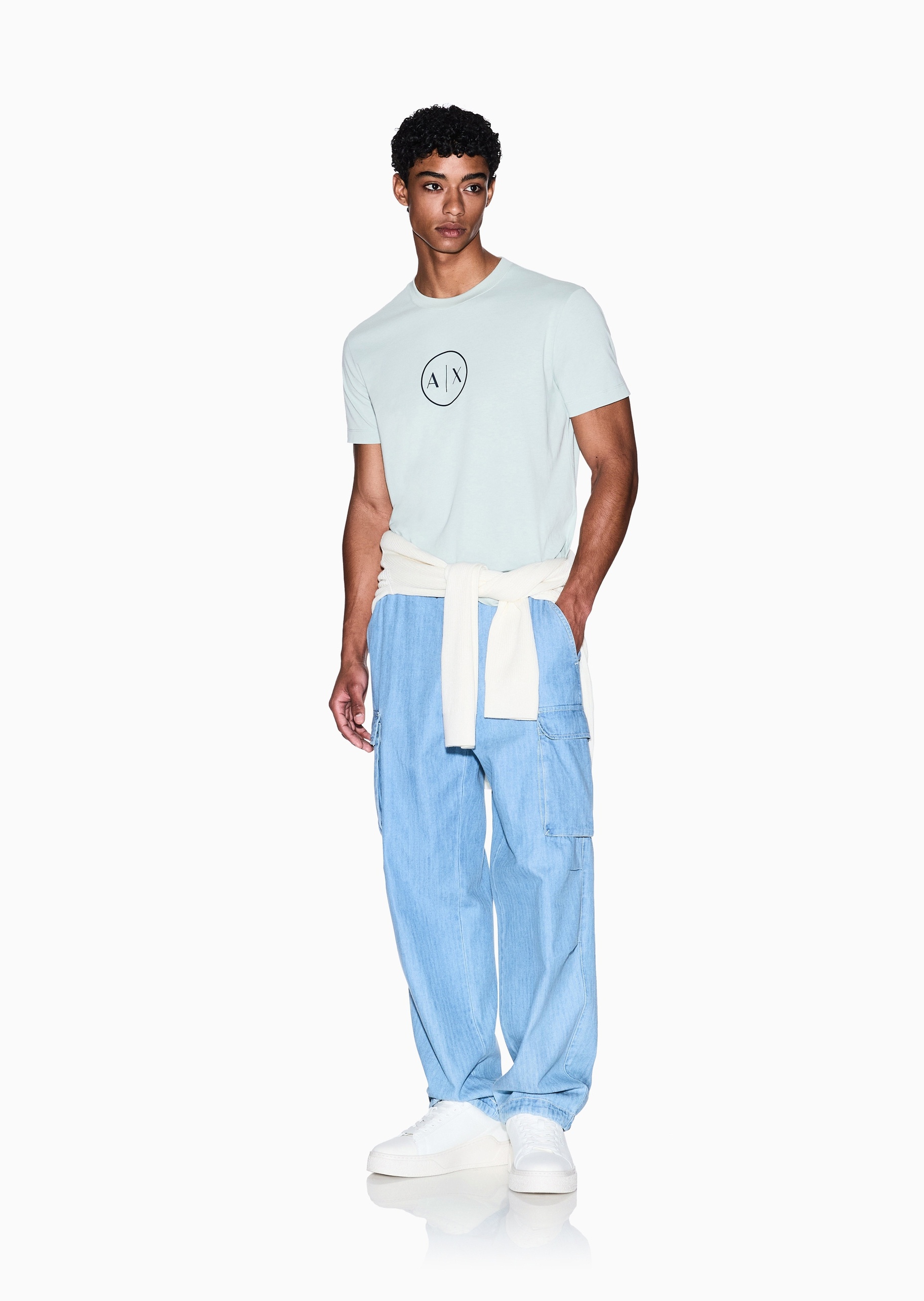 ARMANI EXCHANGE 男士纯棉合身短袖圆领正肩印花轻薄T恤衫