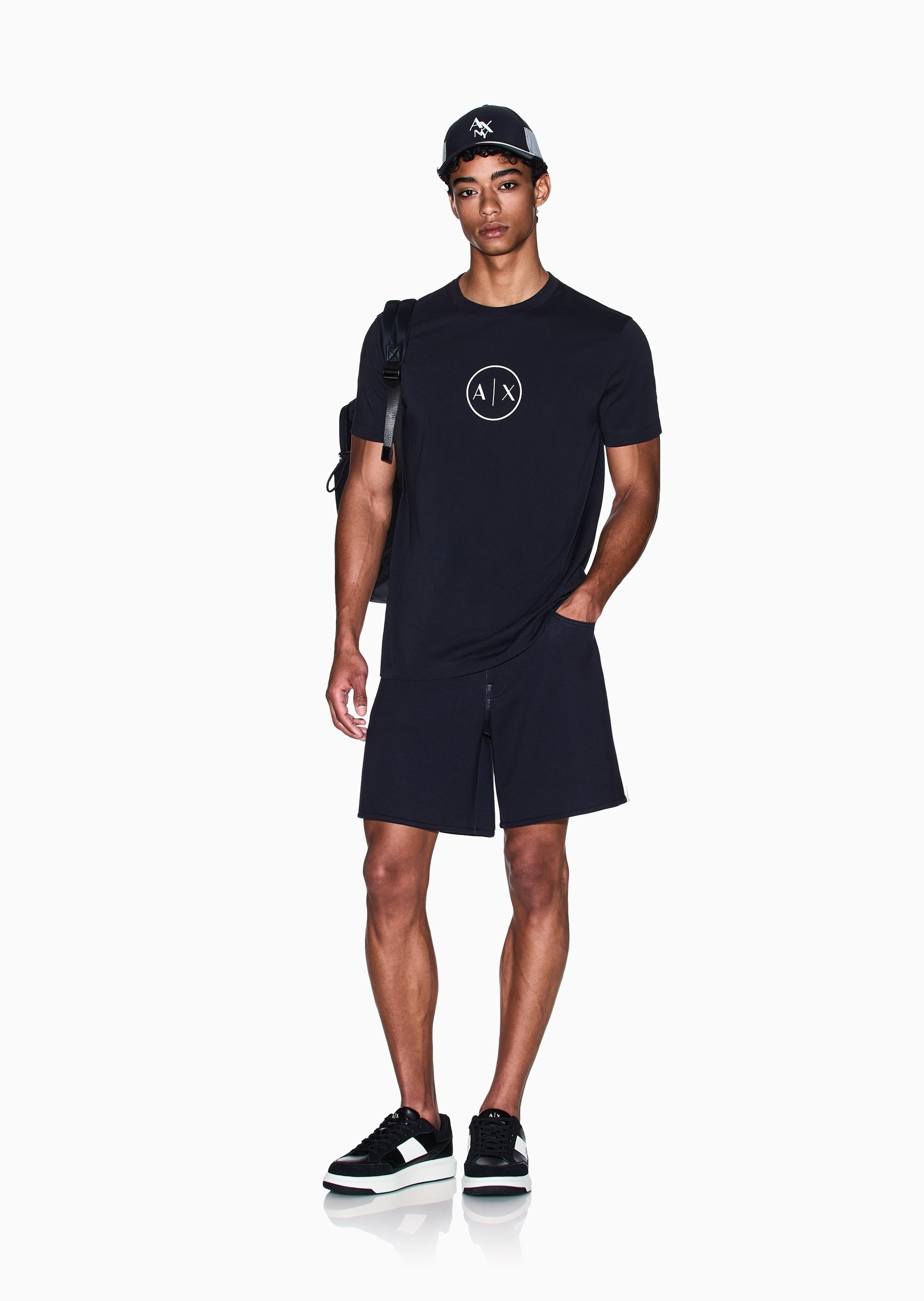 ARMANI EXCHANGE 男士全棉合身短袖圆领正肩印花T恤衫