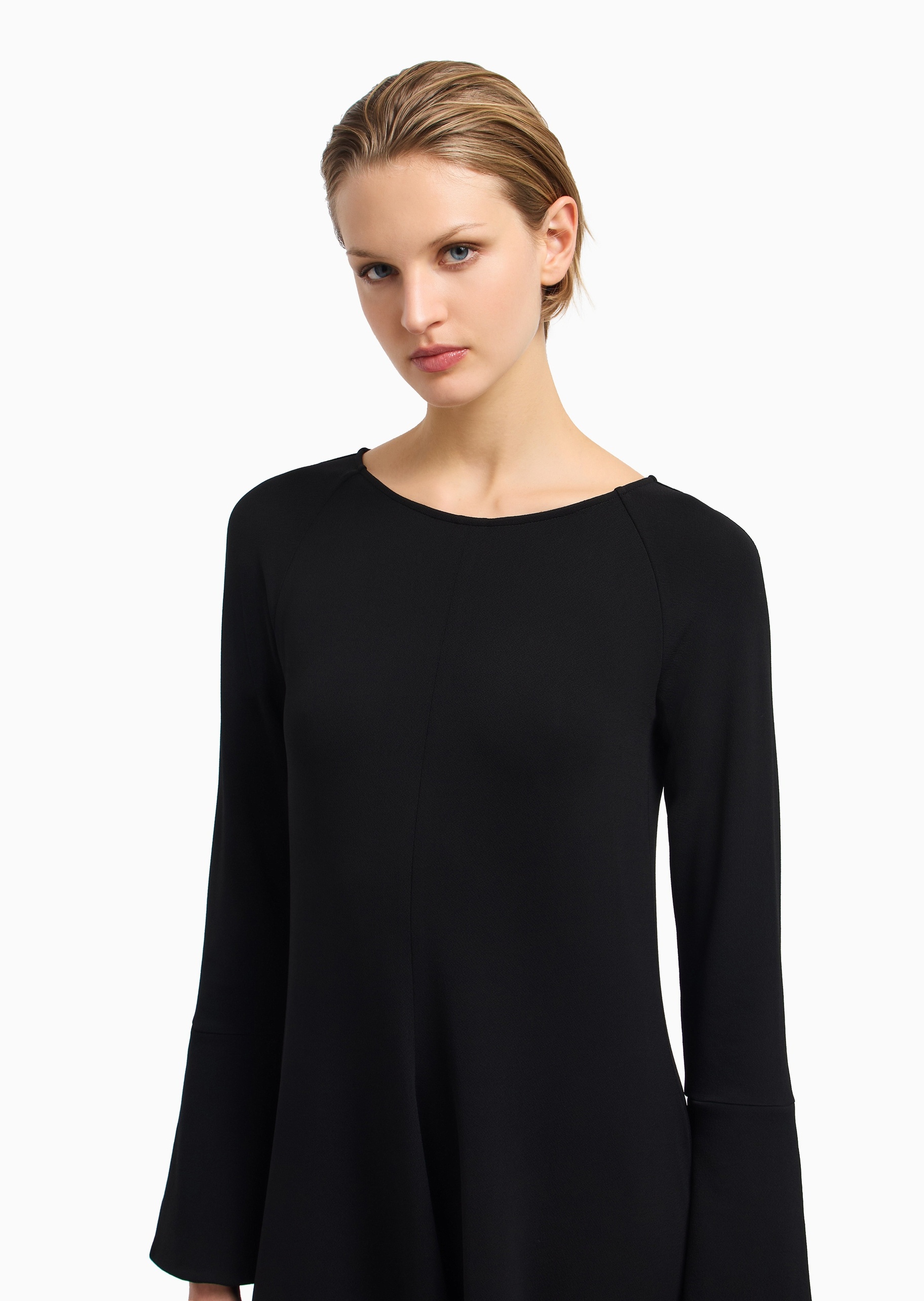 Emporio Armani 女士绉纱平纹布喇叭优雅纯色连衣裙