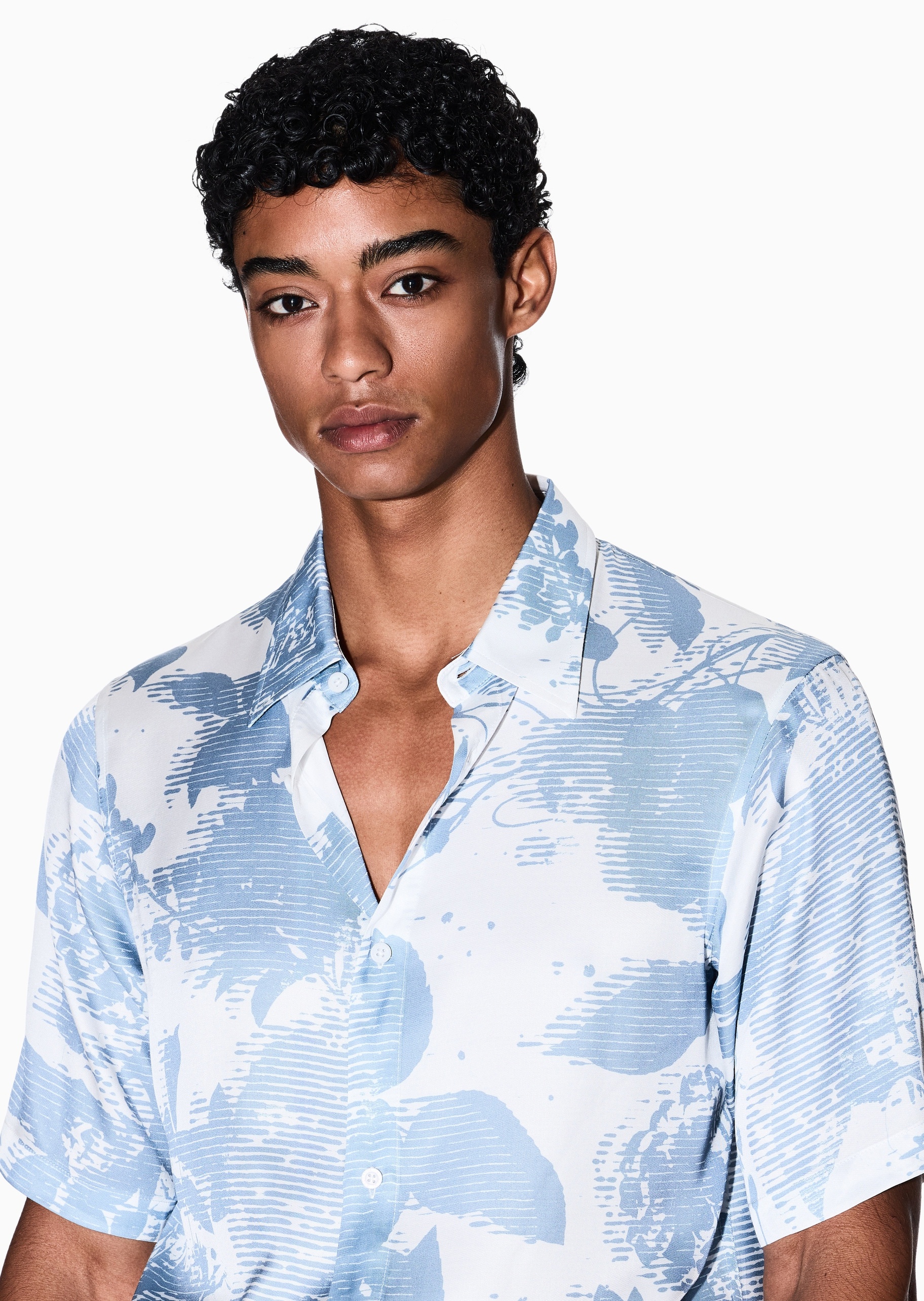 ARMANI EXCHANGE 男士人造棉短袖翻领提花休闲衬衫