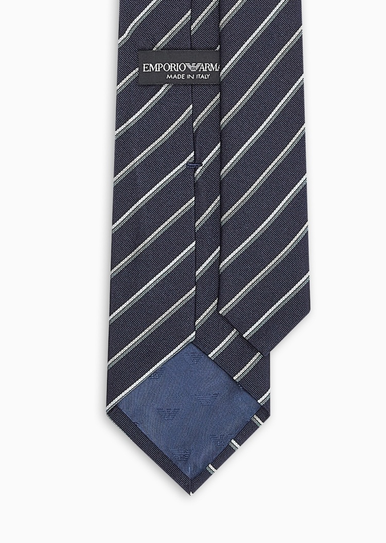 Emporio Armani 男士桑蚕丝手打箭头型条纹提花领带
