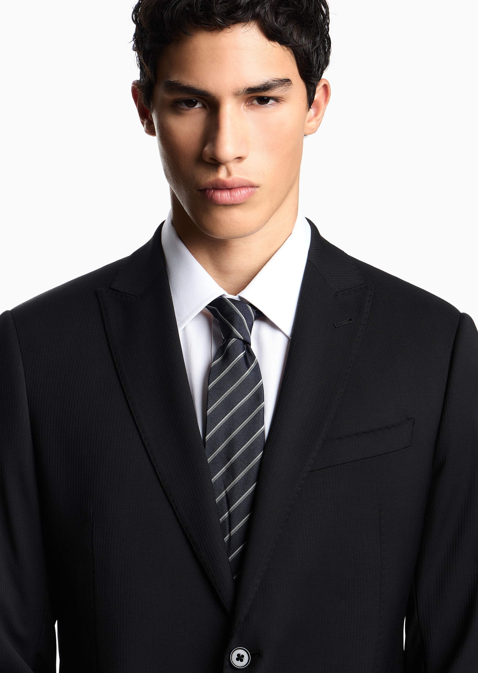 Emporio Armani 男士桑蚕丝手打箭头型条纹提花领带