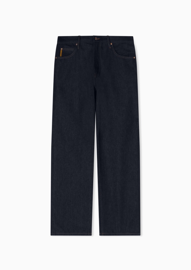 Emporio Armani 男士纯棉宽松中腰长款直筒牛仔裤