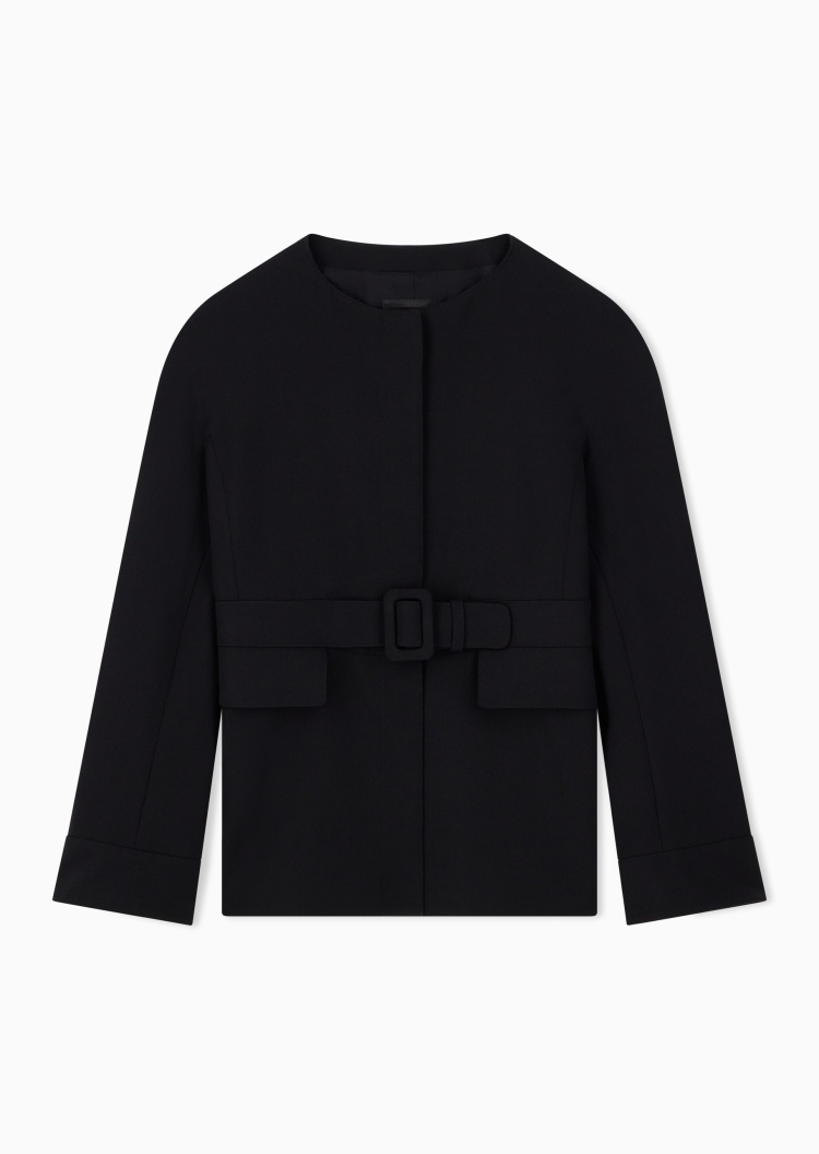 Emporio Armani 女士羊毛混纺无领商务休闲西服西装外套