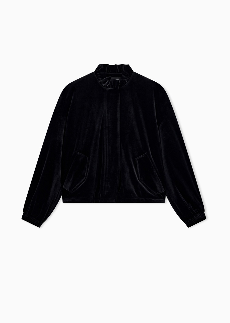 Emporio Armani 女士轻薄短款立领荷叶边通勤棉服外套