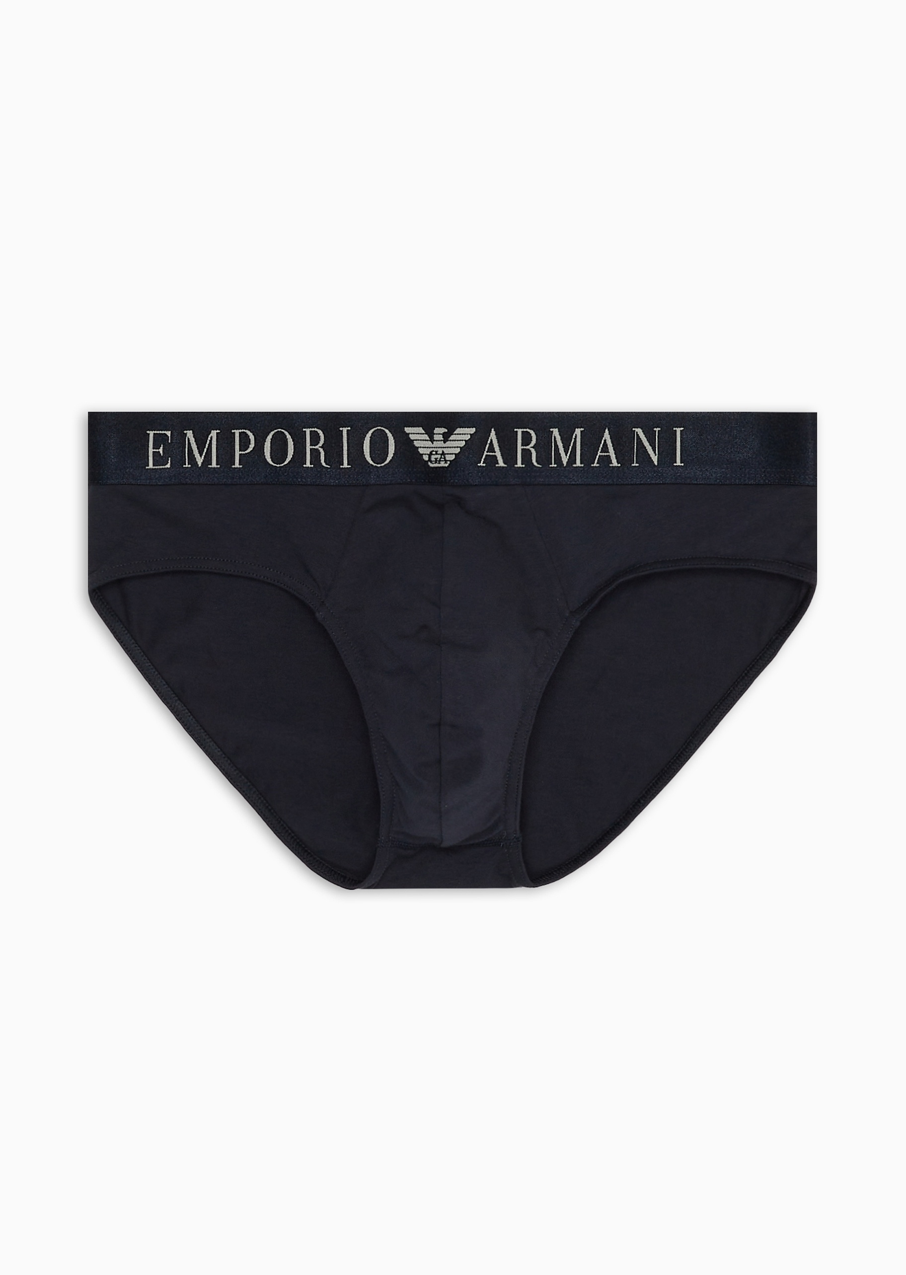 Emporio Armani 男士纯棉弹力合身三角LOGO腰边内裤