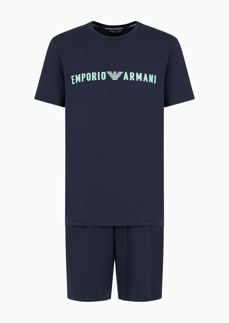 Emporio Armani 男士纯棉弹力合身圆领短袖T恤短裤睡衣套装