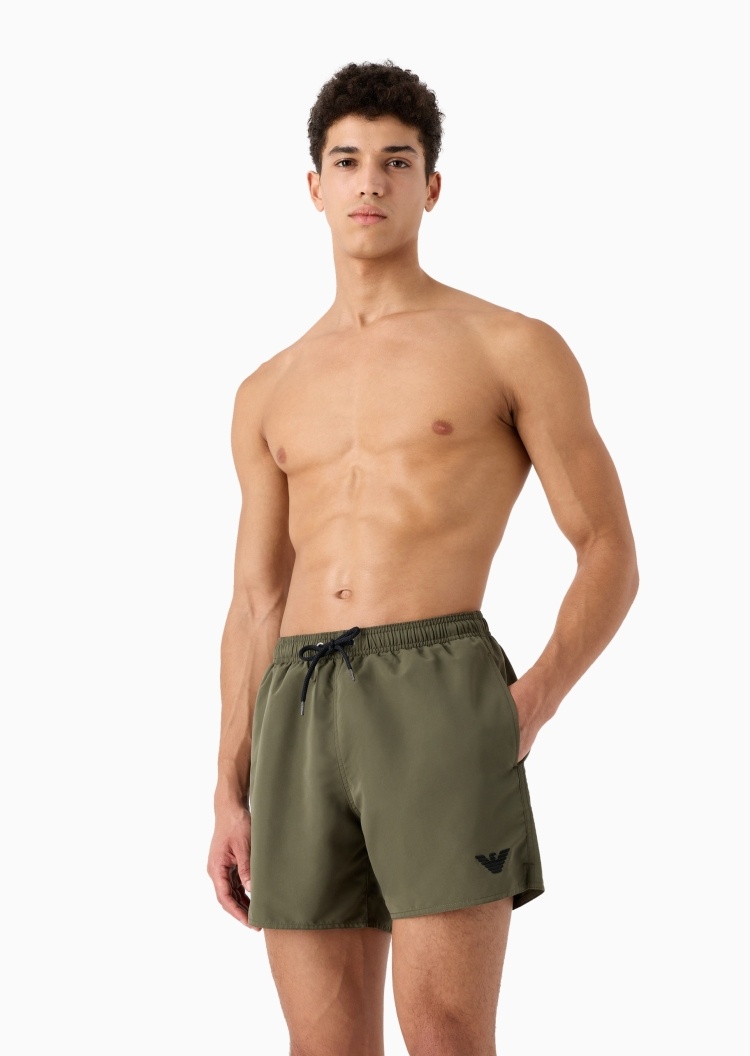 Emporio Armani 男士合身系带腰短款时尚休闲沙滩裤