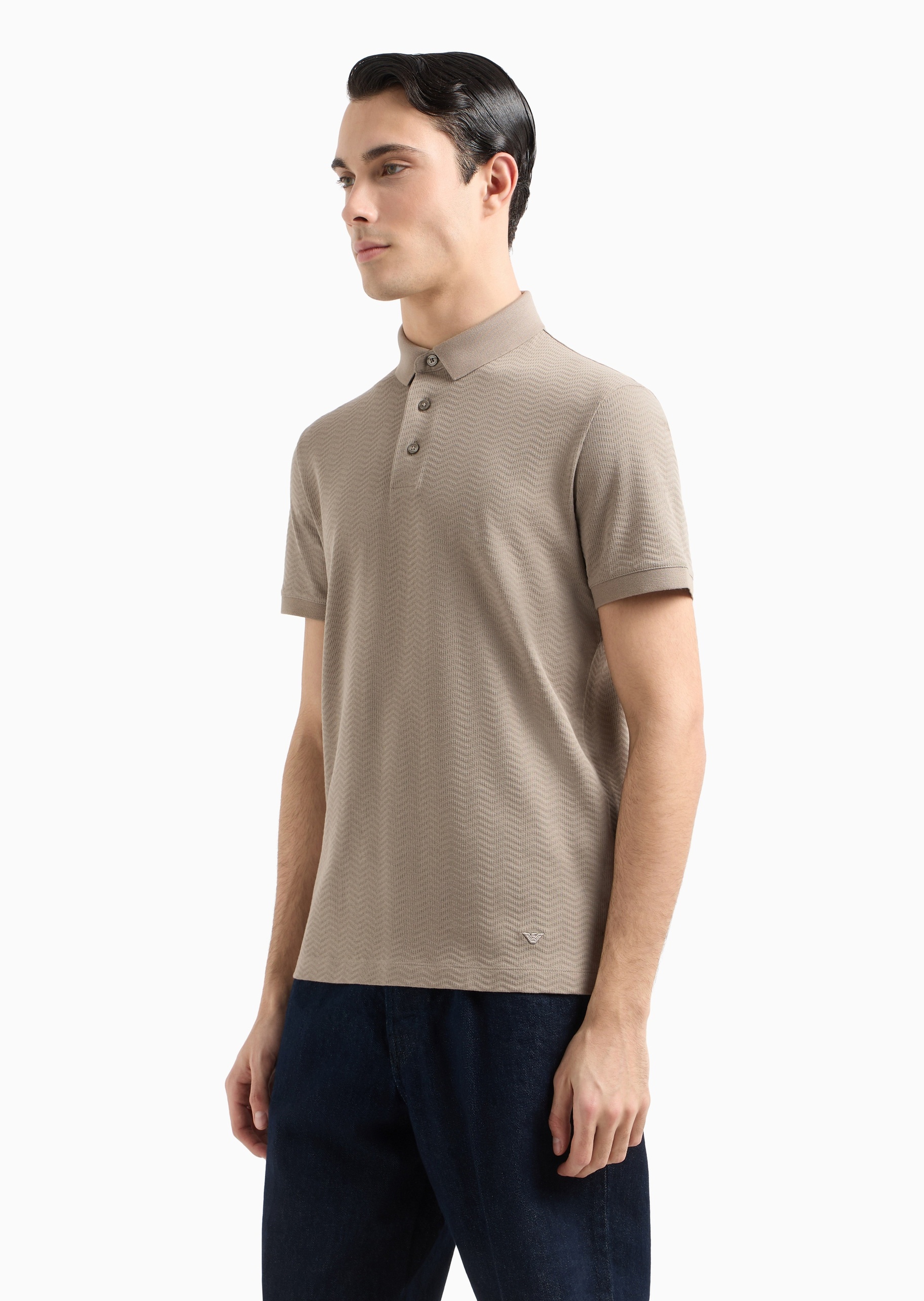 Emporio Armani 男士全棉合身翻领通体提花多色Polo衫