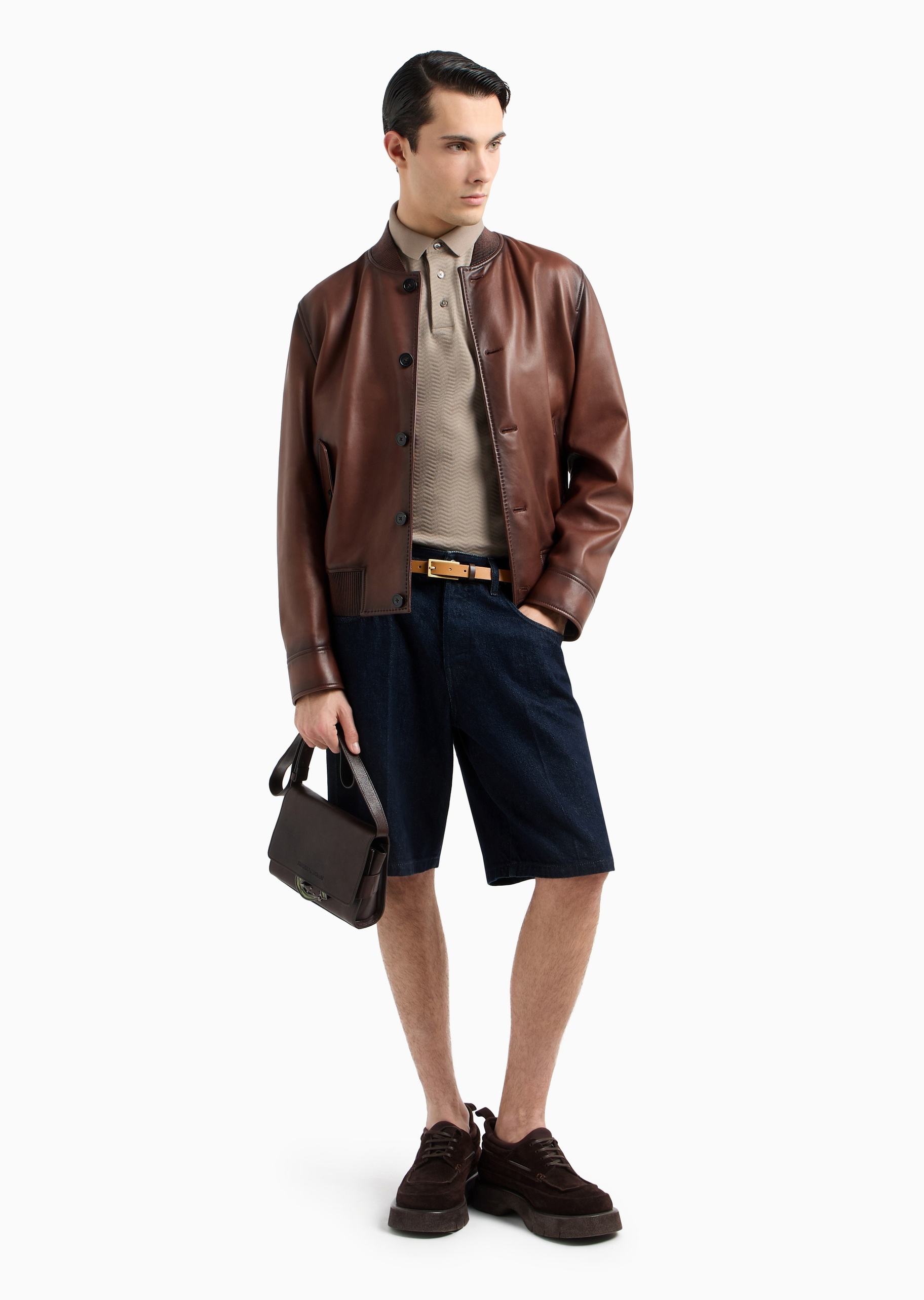 Emporio Armani 男士全棉合身翻领通体提花多色Polo衫