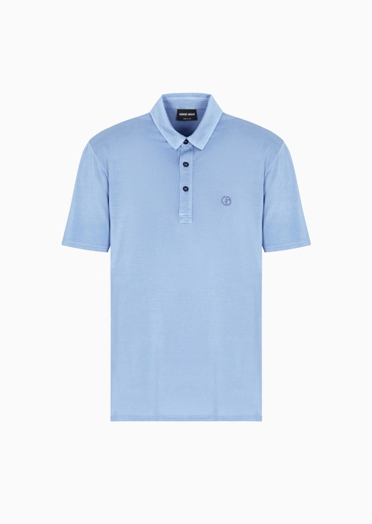 Giorgio Armani 男士桑蚕丝混纺短袖翻领Polo衫