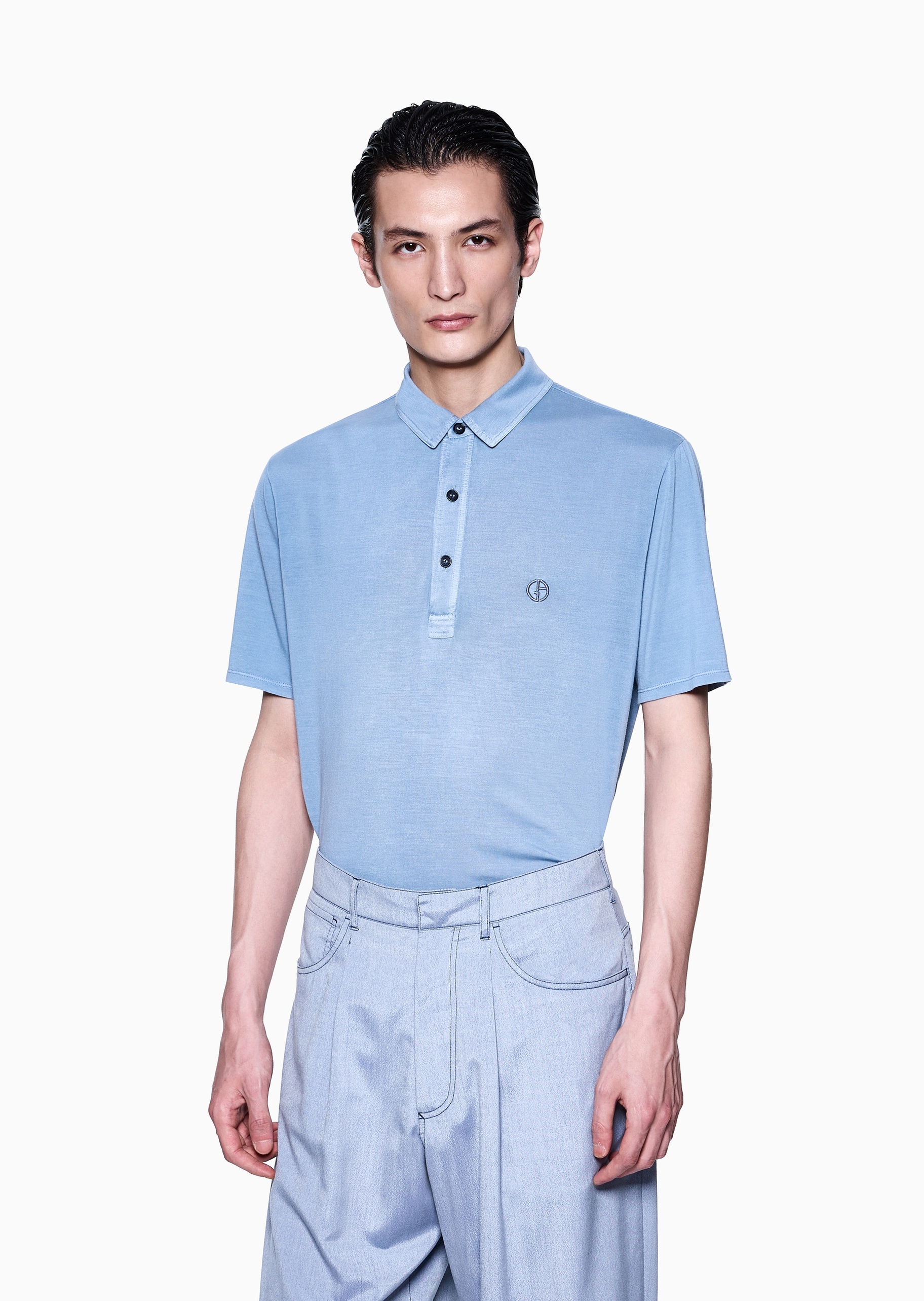 Giorgio Armani 男士桑蚕丝混纺短袖翻领Polo衫