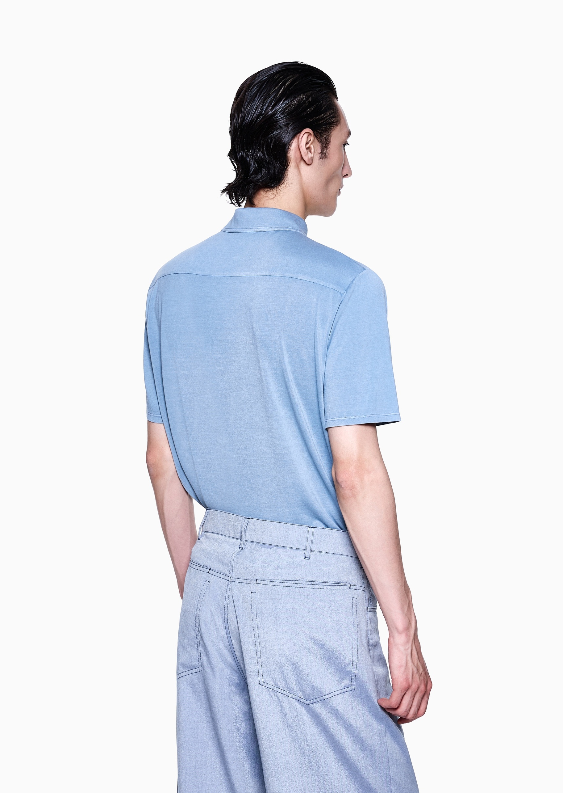 Giorgio Armani 男士桑蚕丝混纺短袖翻领Polo衫