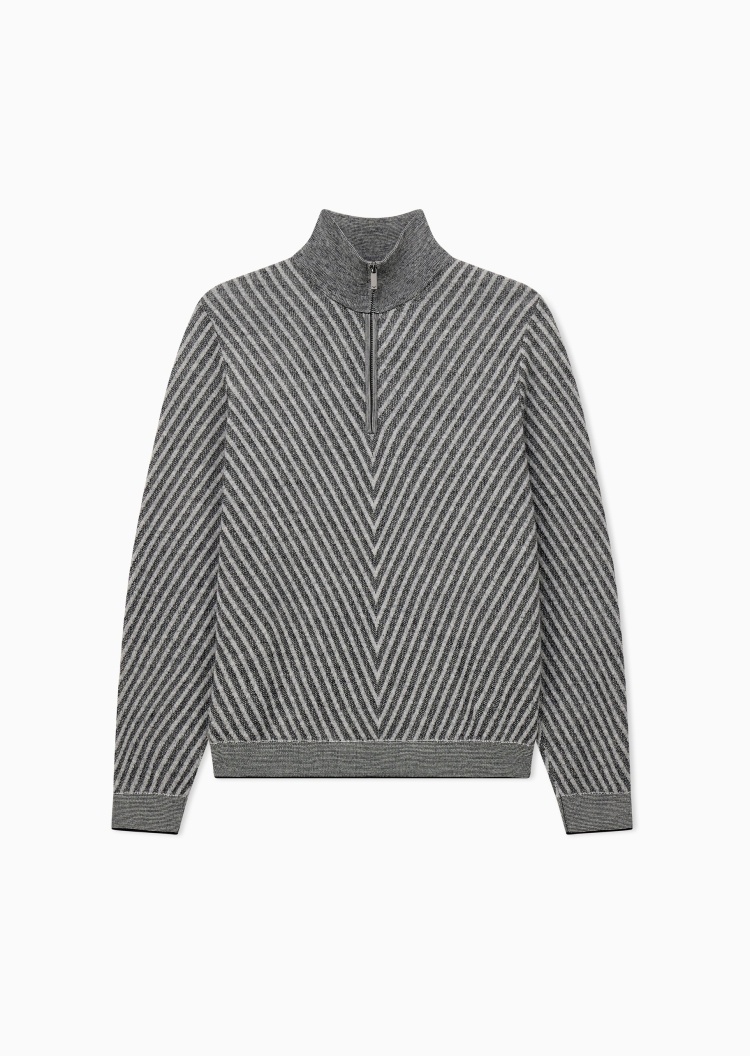 Emporio Armani 男士绵羊毛半高领套头半拉链针织毛衣