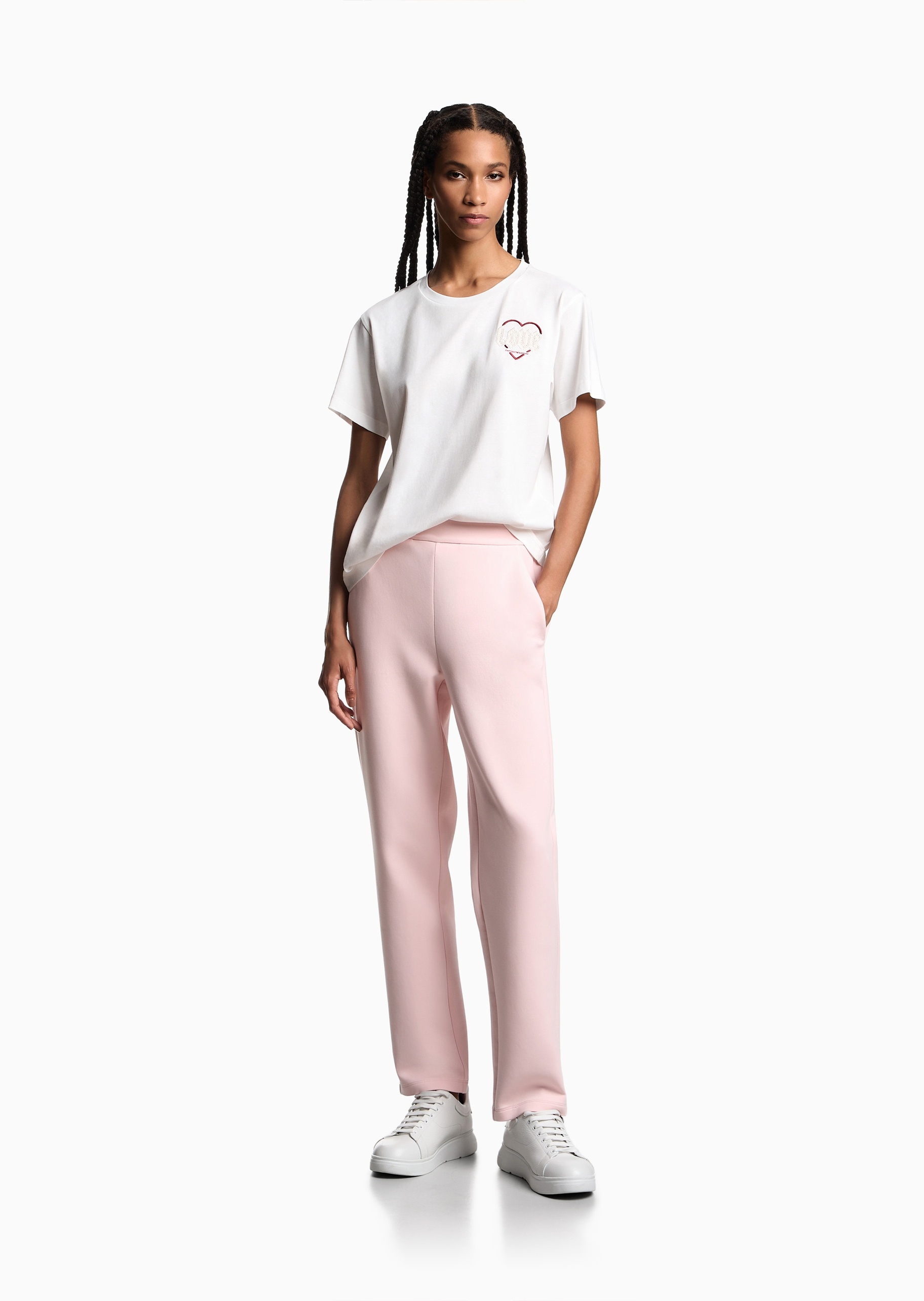Emporio Armani 七夕限定女士全棉合身短袖圆领爱意刺绣T恤