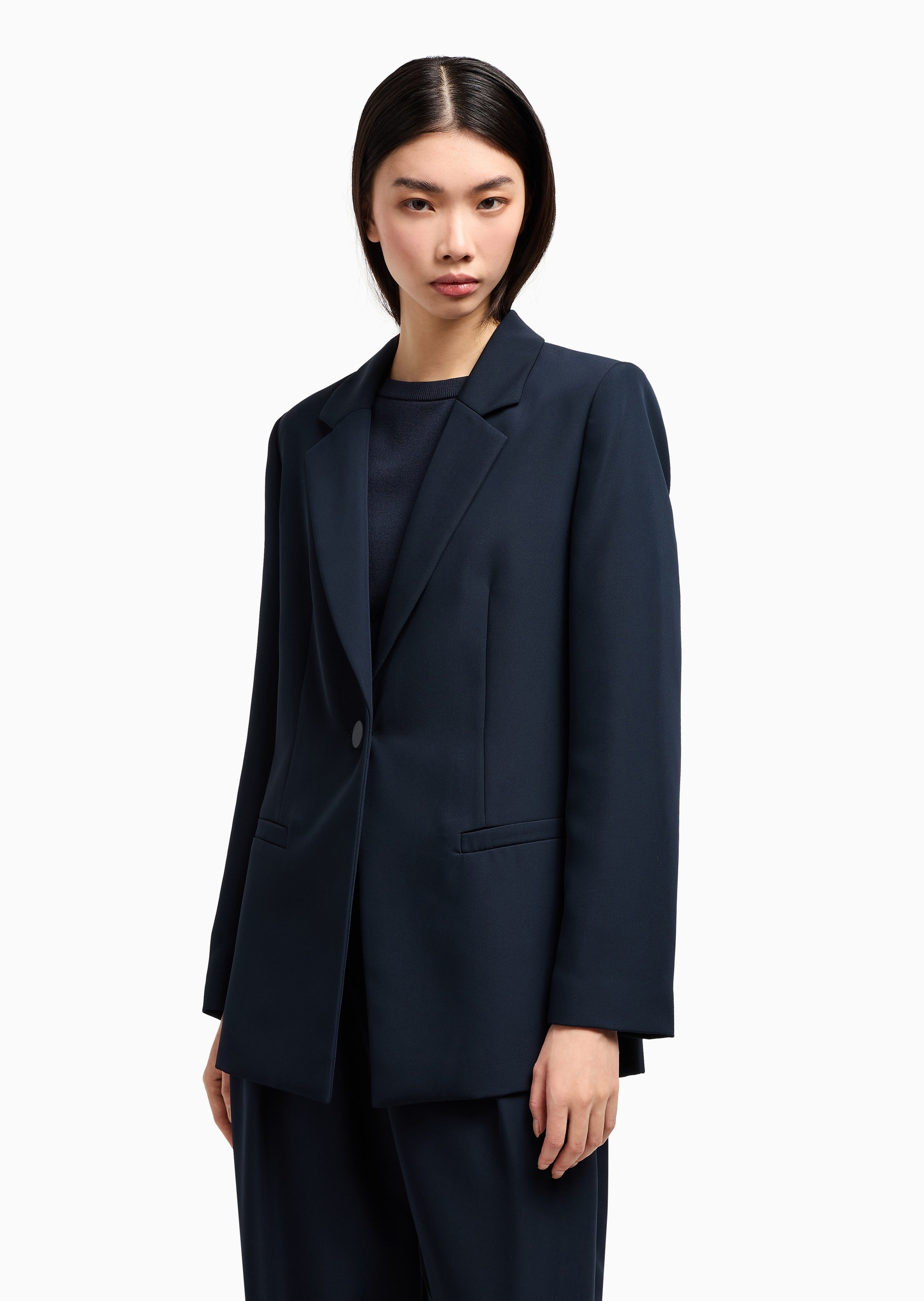 ARMANI EXCHANGE 女士合身长袖平驳领单粒扣休闲西装外套