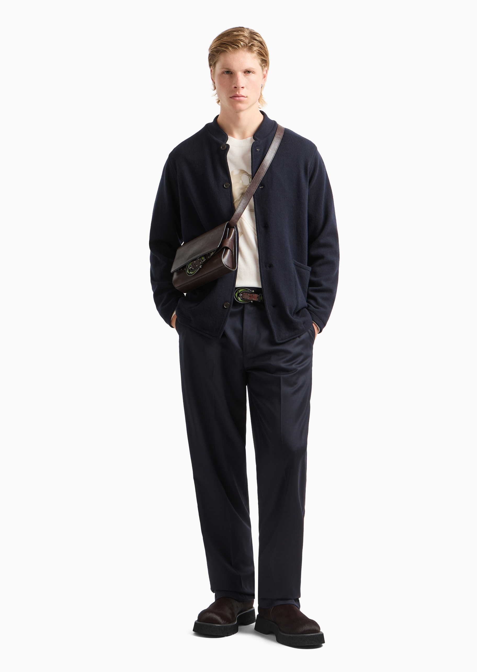 Emporio Armani 男士绵羊毛长袖小立领单排扣休闲西装外套