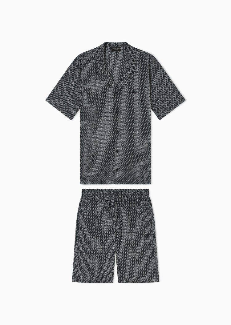 Emporio Armani 男士纯棉翻领短袖衬衫短裤满印家居睡衣套装