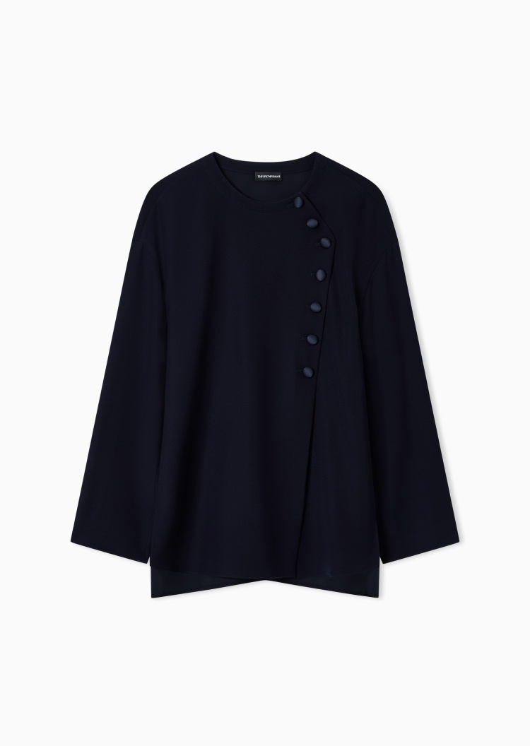 Emporio Armani 女士长袖圆领不对称优雅时尚上衣