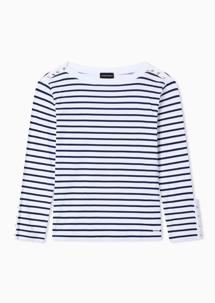 Emporio Armani 女士长袖船领撞色条纹优雅针织衫