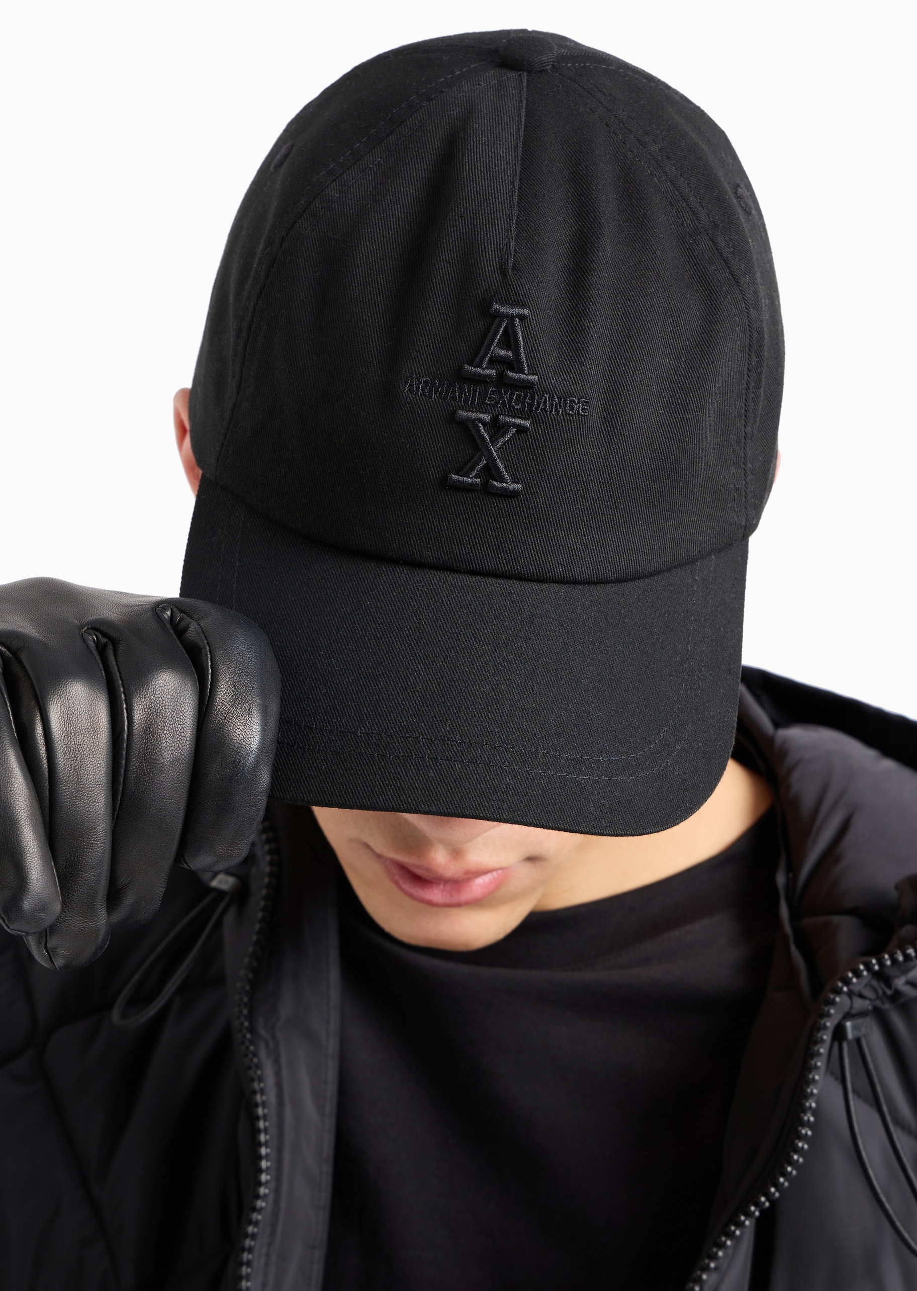 ARMANI EXCHANGE 男士全棉魔术贴圆顶弯檐LOGO刺绣棒球帽