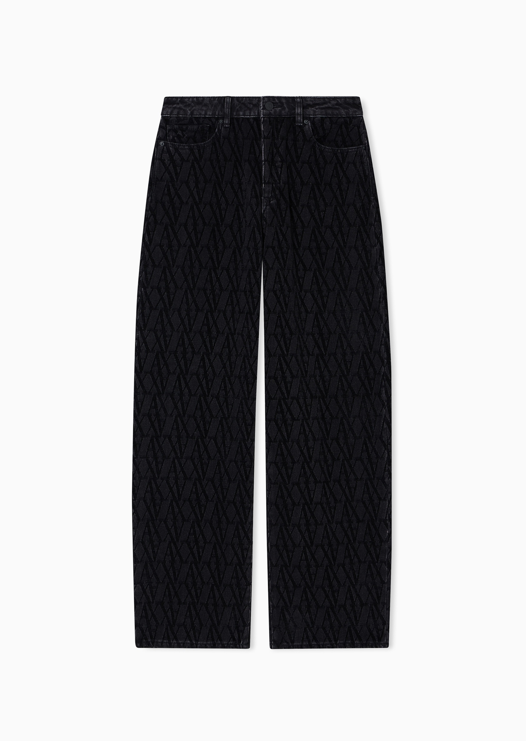 ARMANI EXCHANGE 女士宽松高腰加长直筒满印做旧水洗牛仔裤