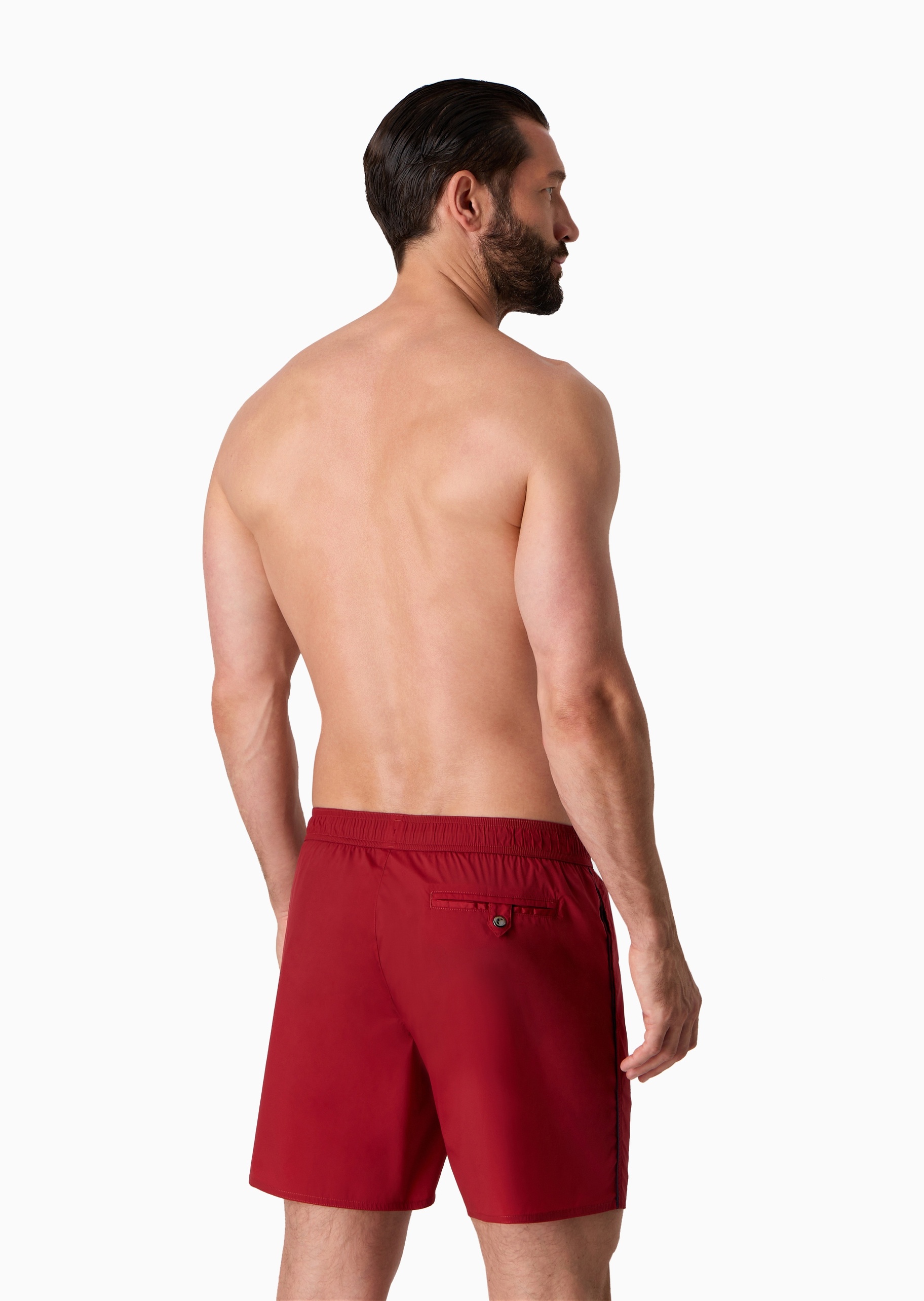 Giorgio Armani 男士弹力合身系带腰短款滚边徽标泳裤