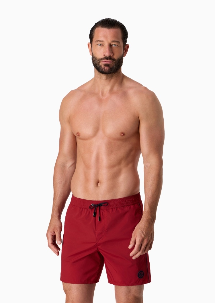 Giorgio Armani 男士弹力合身系带腰短款滚边徽标泳裤