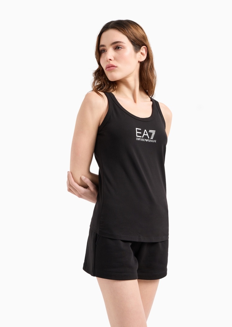 EA7 女士纯棉弹力合身无袖圆领健身训练背心
