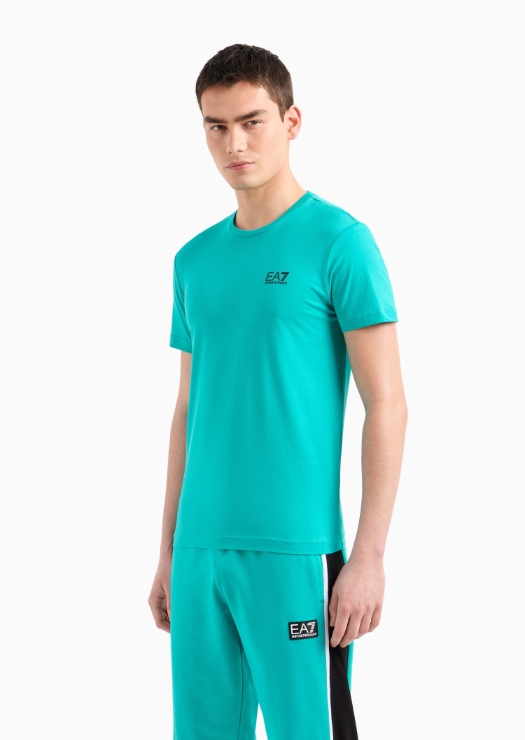 EA7 男士全棉合身短袖圆领纯色健身训练T恤