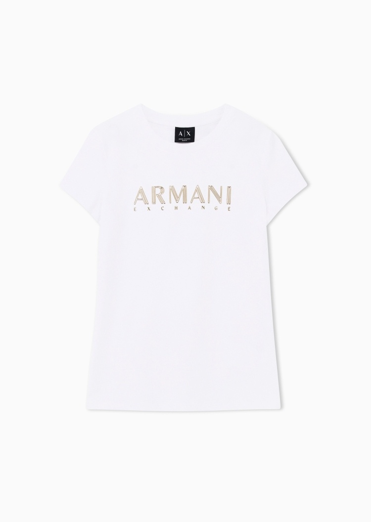 ARMANI EXCHANGE 女士修身短袖圆领撞色字母标识休闲T恤