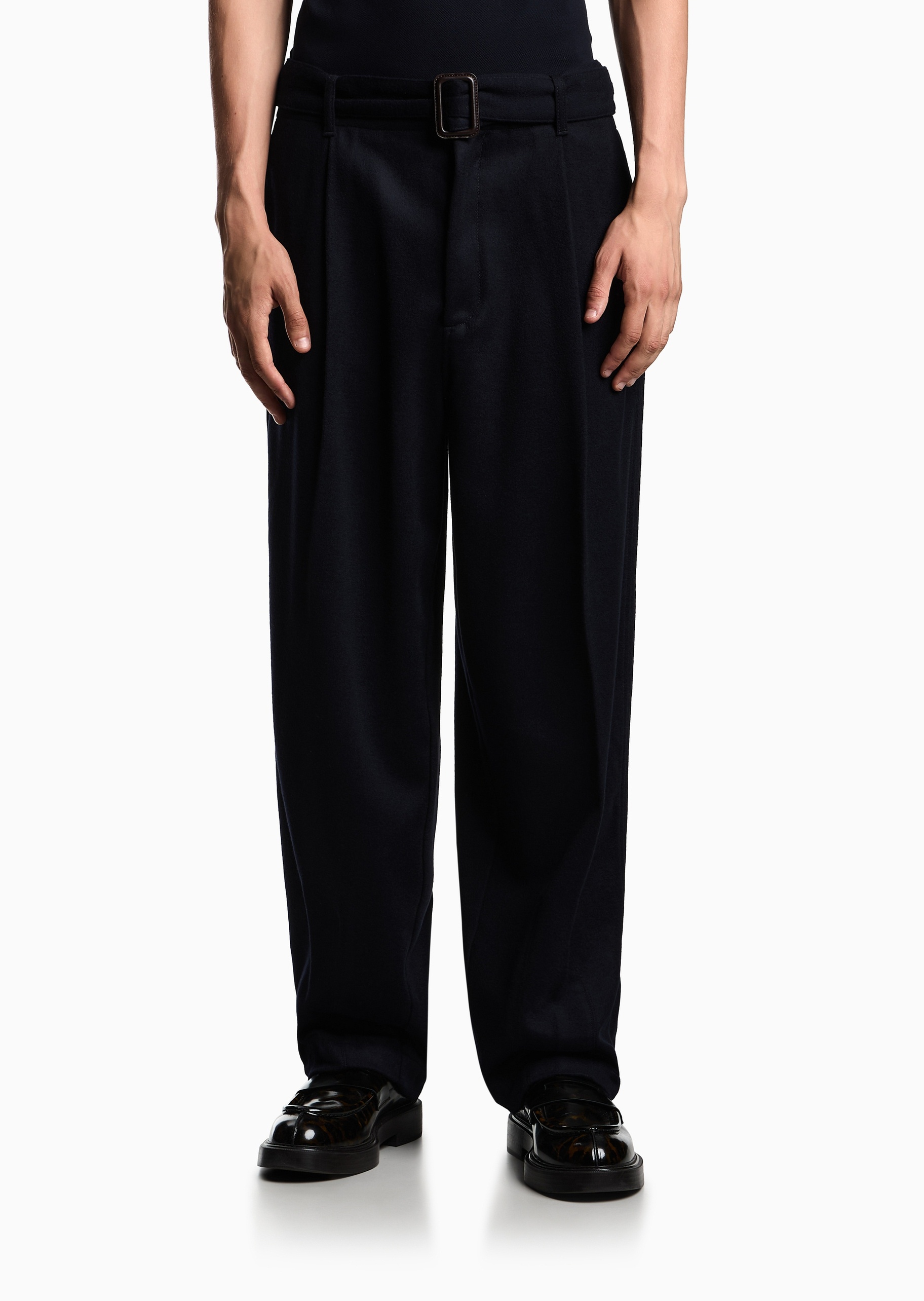 Emporio Armani 易烊千玺同款男士宽松绵羊毛秀场同款休闲裤