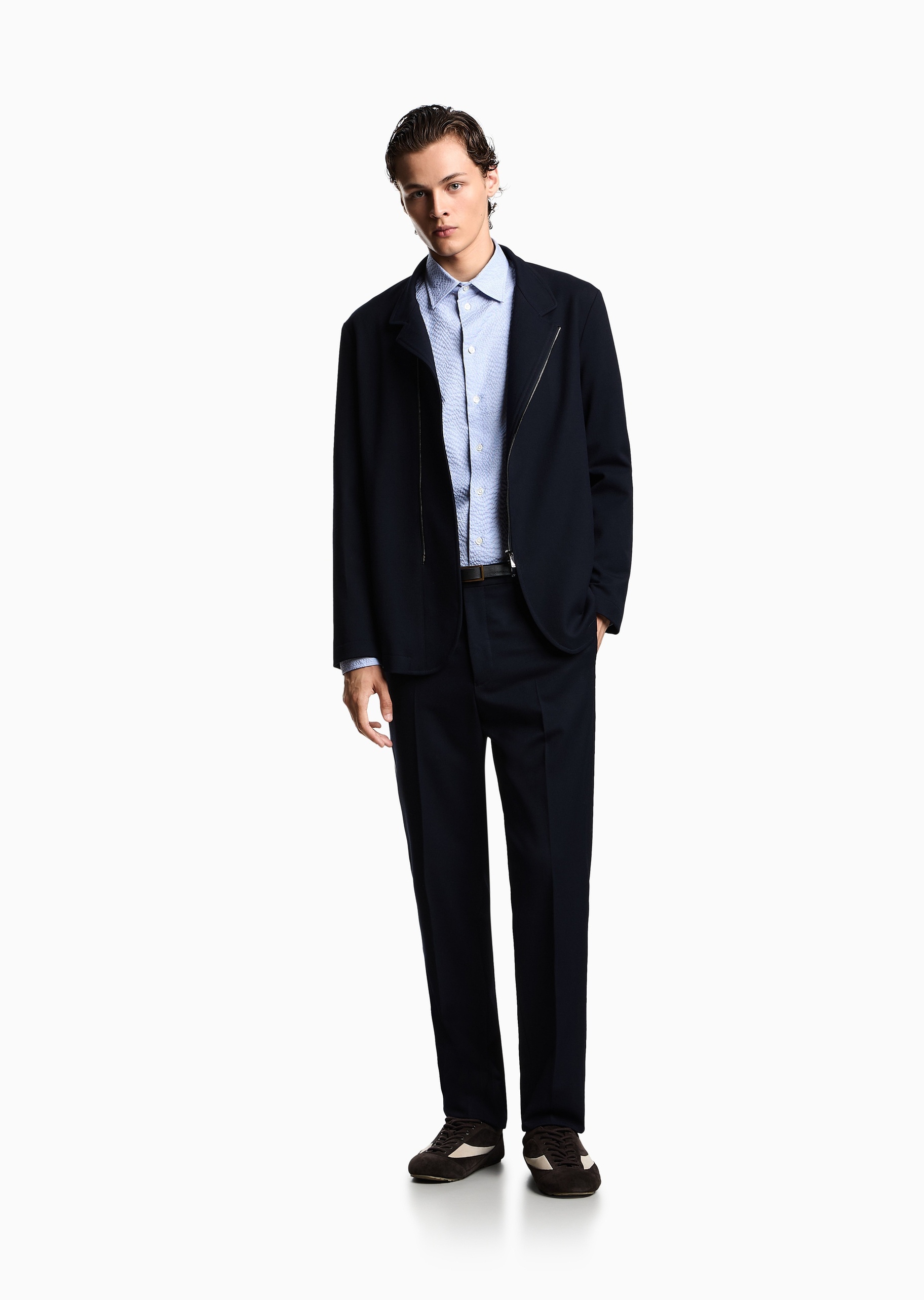Emporio Armani 男士长款直筒商务老钱风纯色休闲裤