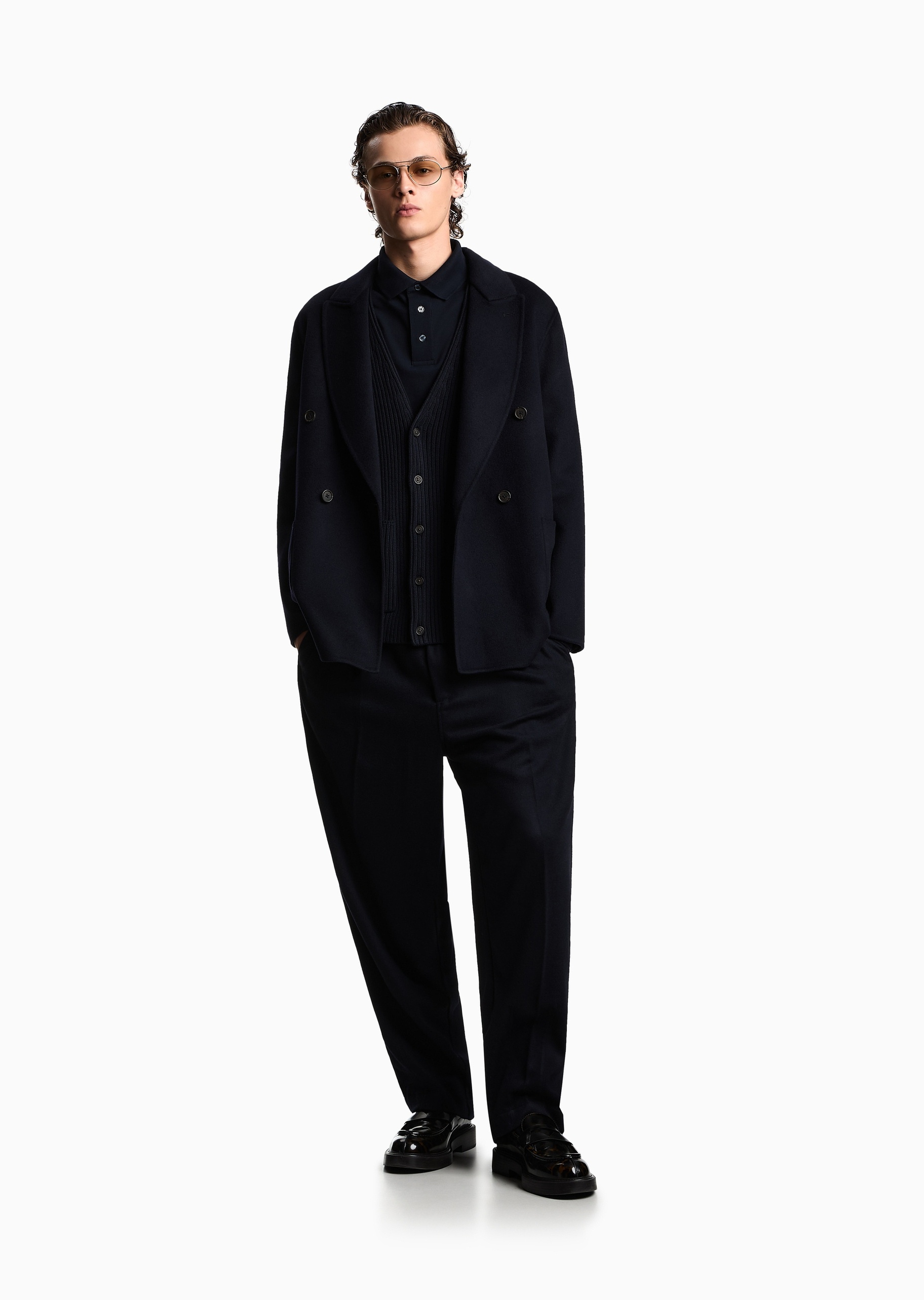 Emporio Armani 易烊千玺同款男士宽松绵羊毛秀场同款休闲裤