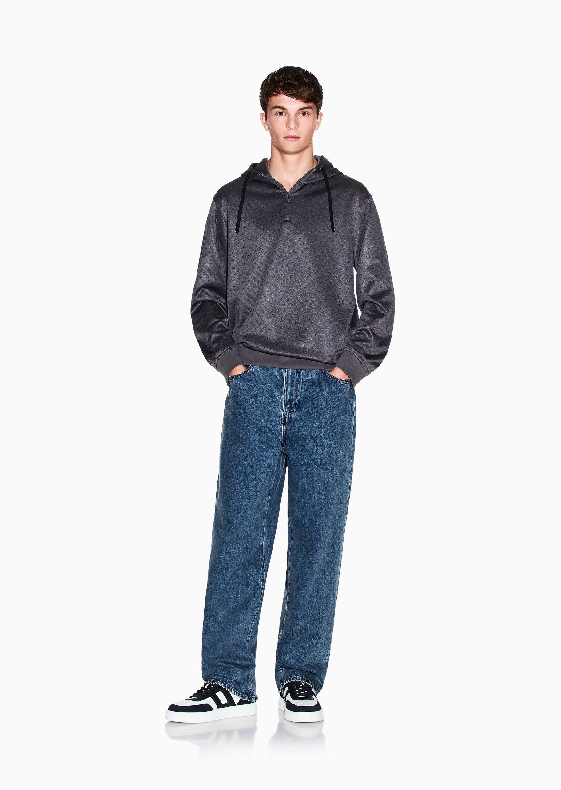 ARMANI EXCHANGE 男士棉质微弹宽松中腰长款直筒牛仔裤