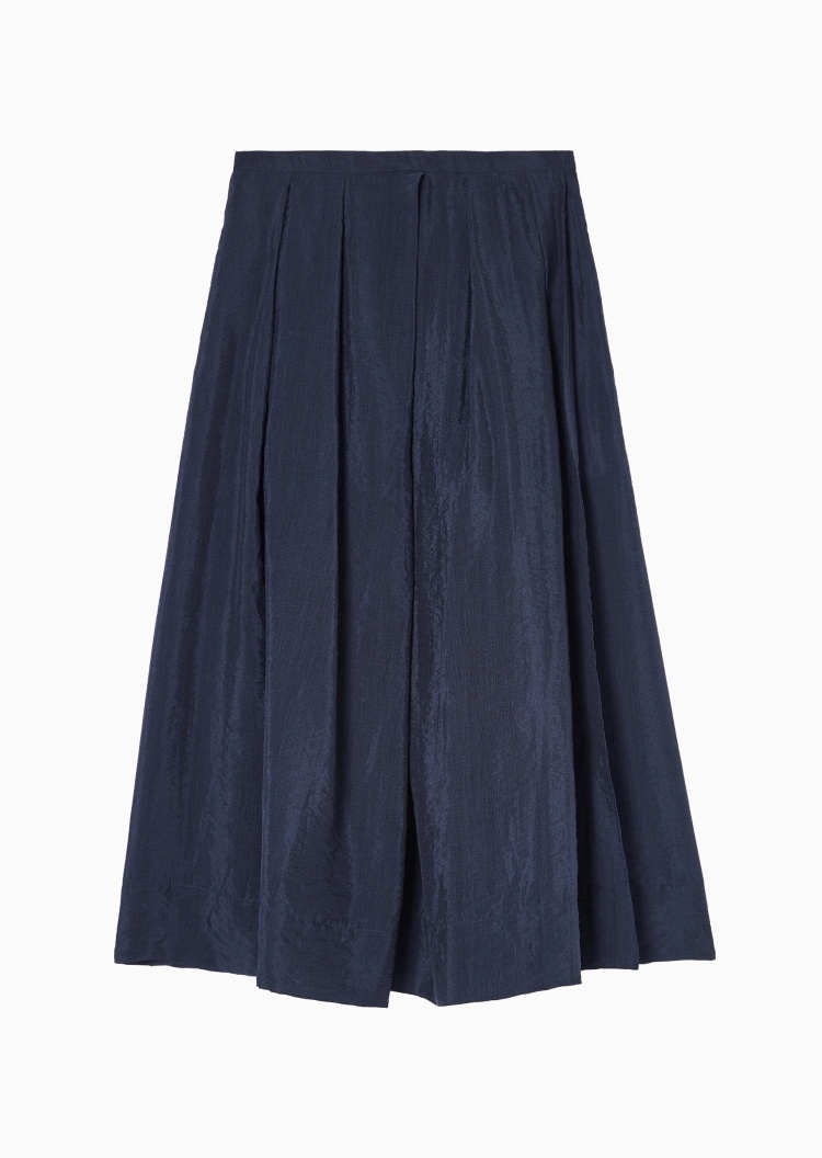 Emporio Armani 女士中长款A字伞形褶裥纯色半身裙