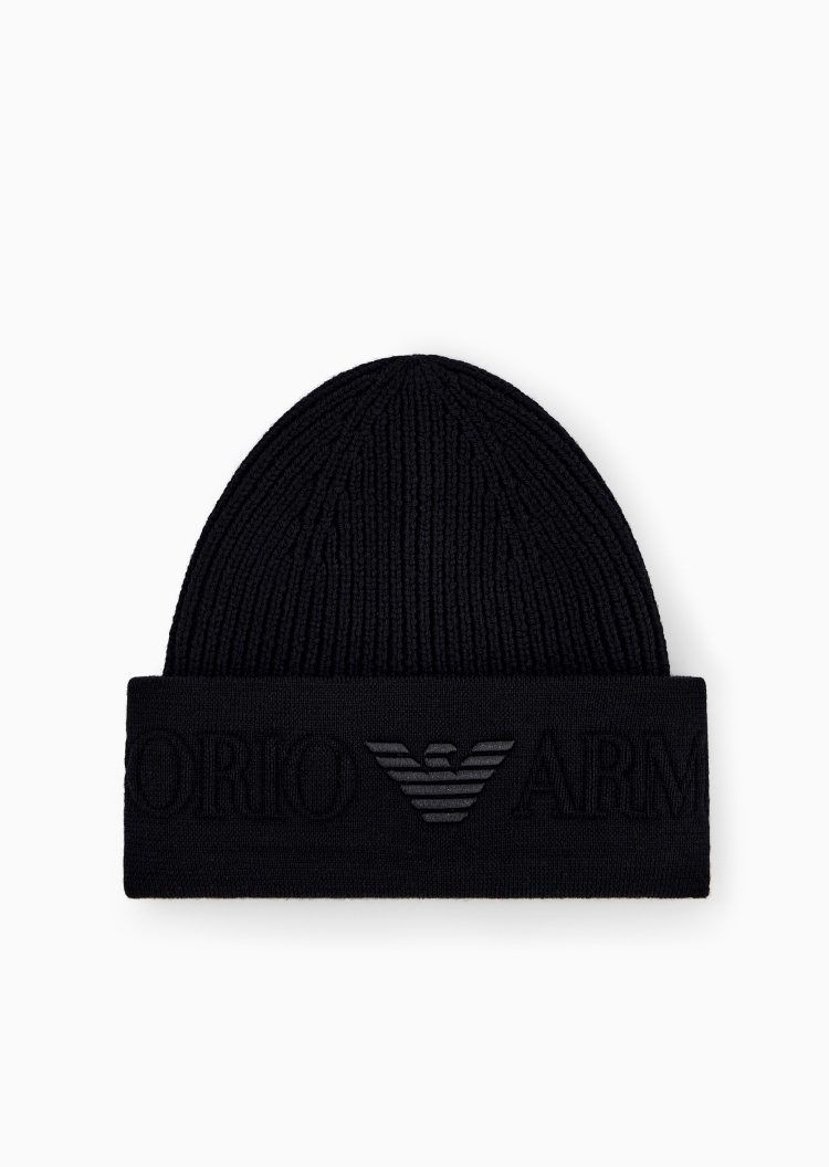 Emporio Armani 男士绵羊毛圆顶翻边休闲针织毛线帽