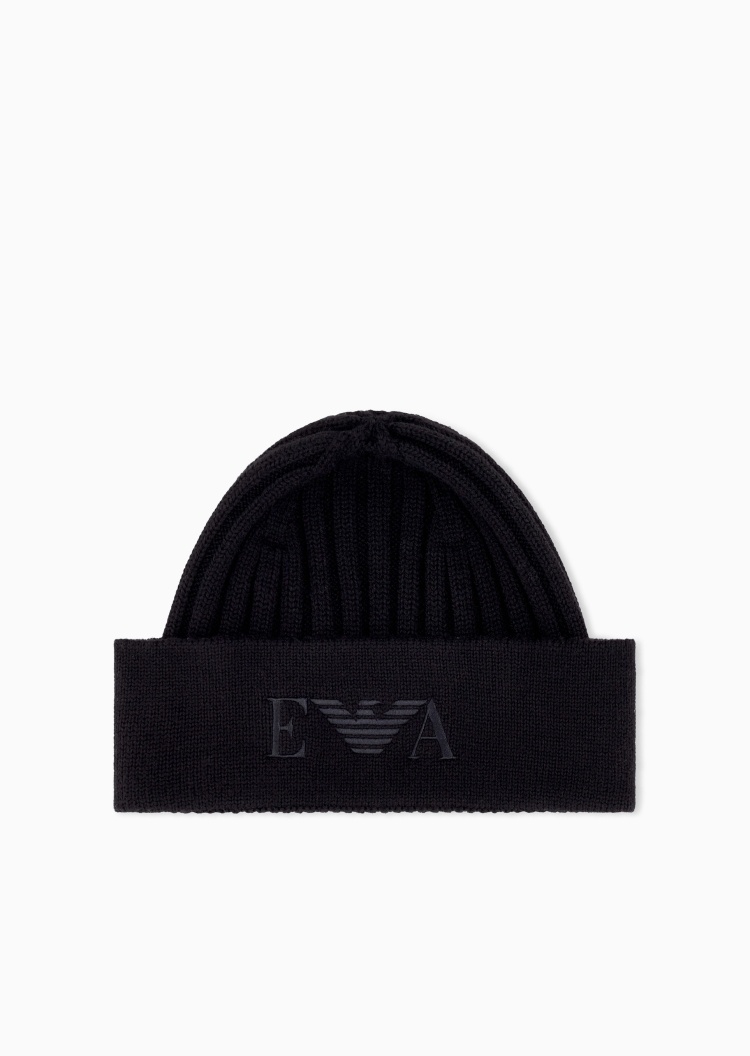 Emporio Armani 女士绵羊毛圆顶翻边休闲针织毛线帽