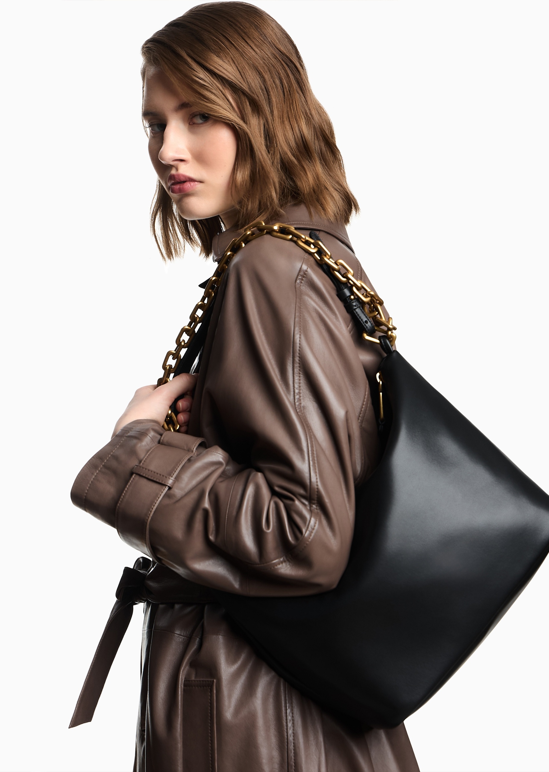 Emporio Armani 女士中号拉链Hobo可调节手提单肩包