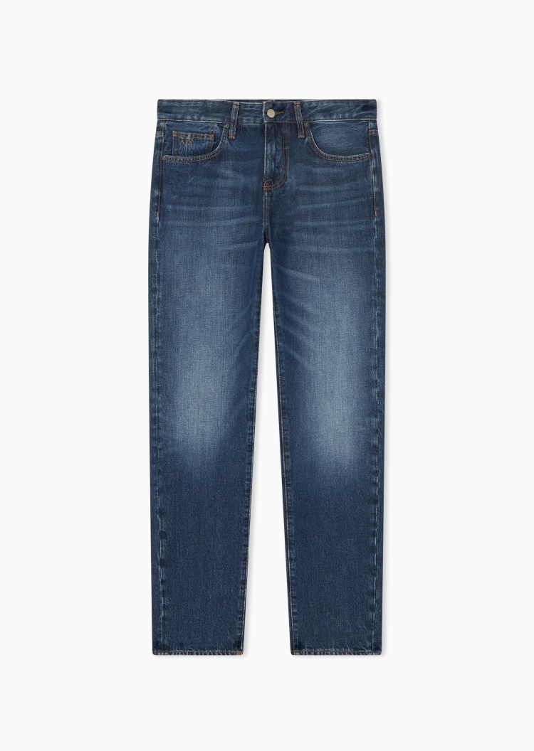 ARMANI EXCHANGE 男士纯棉低腰长款直筒水洗牛仔裤