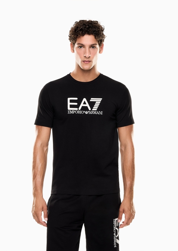 EA7 男士纯棉弹力合身短袖圆领运动T恤