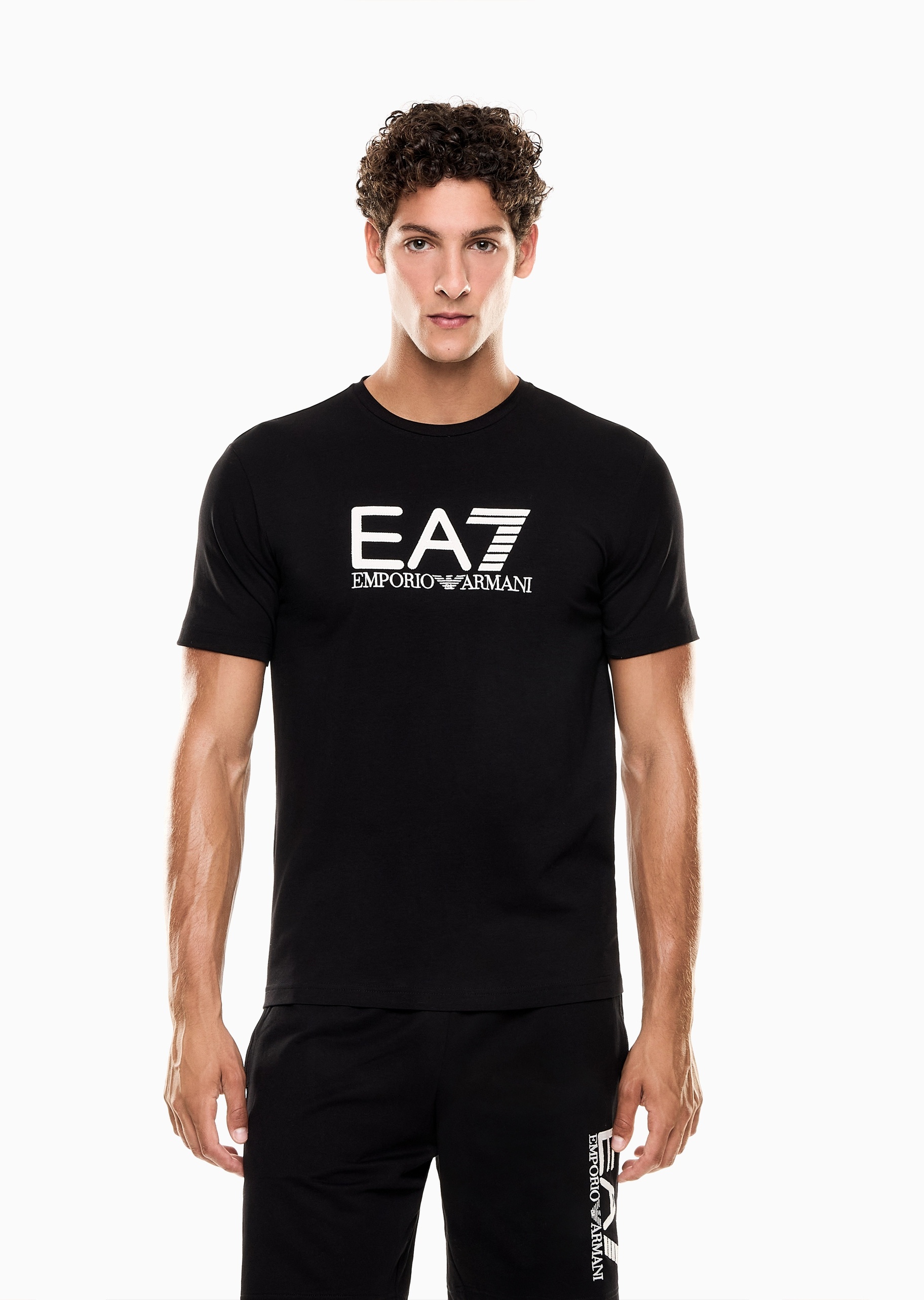 EA7 男士纯棉弹力合身短袖圆领运动T恤