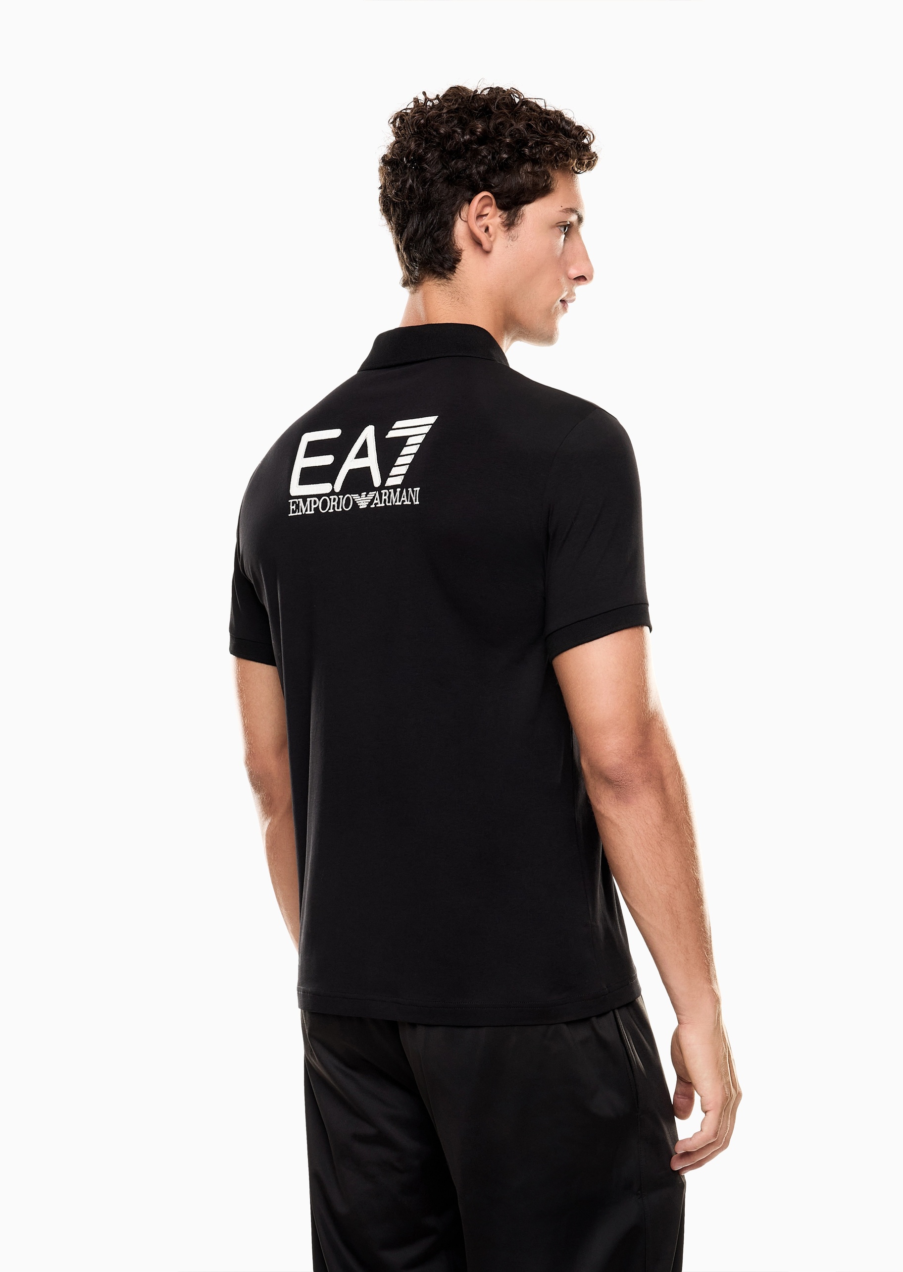 EA7 男士纯棉弹力短袖翻领Polo衫