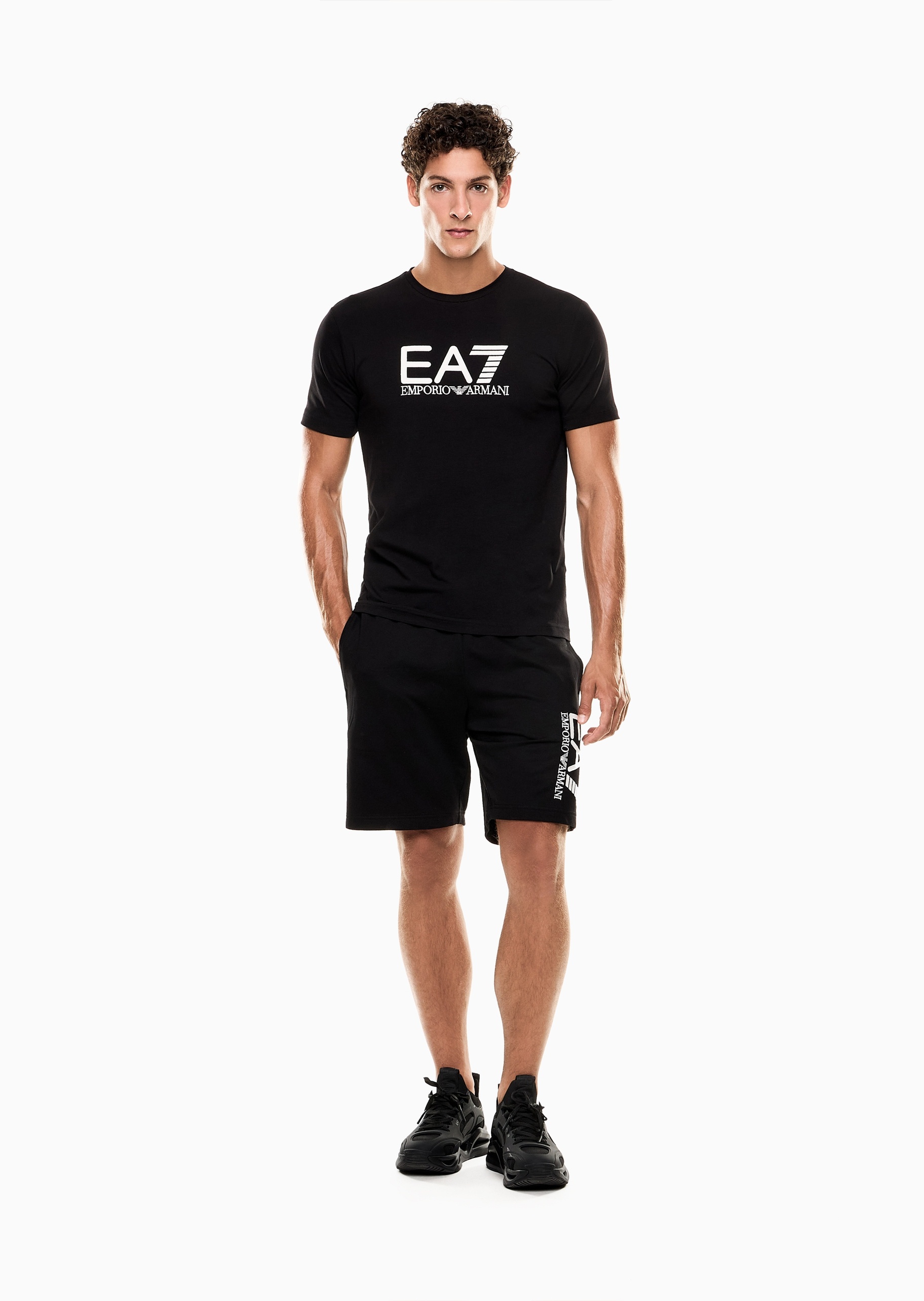 EA7 男士纯棉弹力合身短袖圆领运动T恤